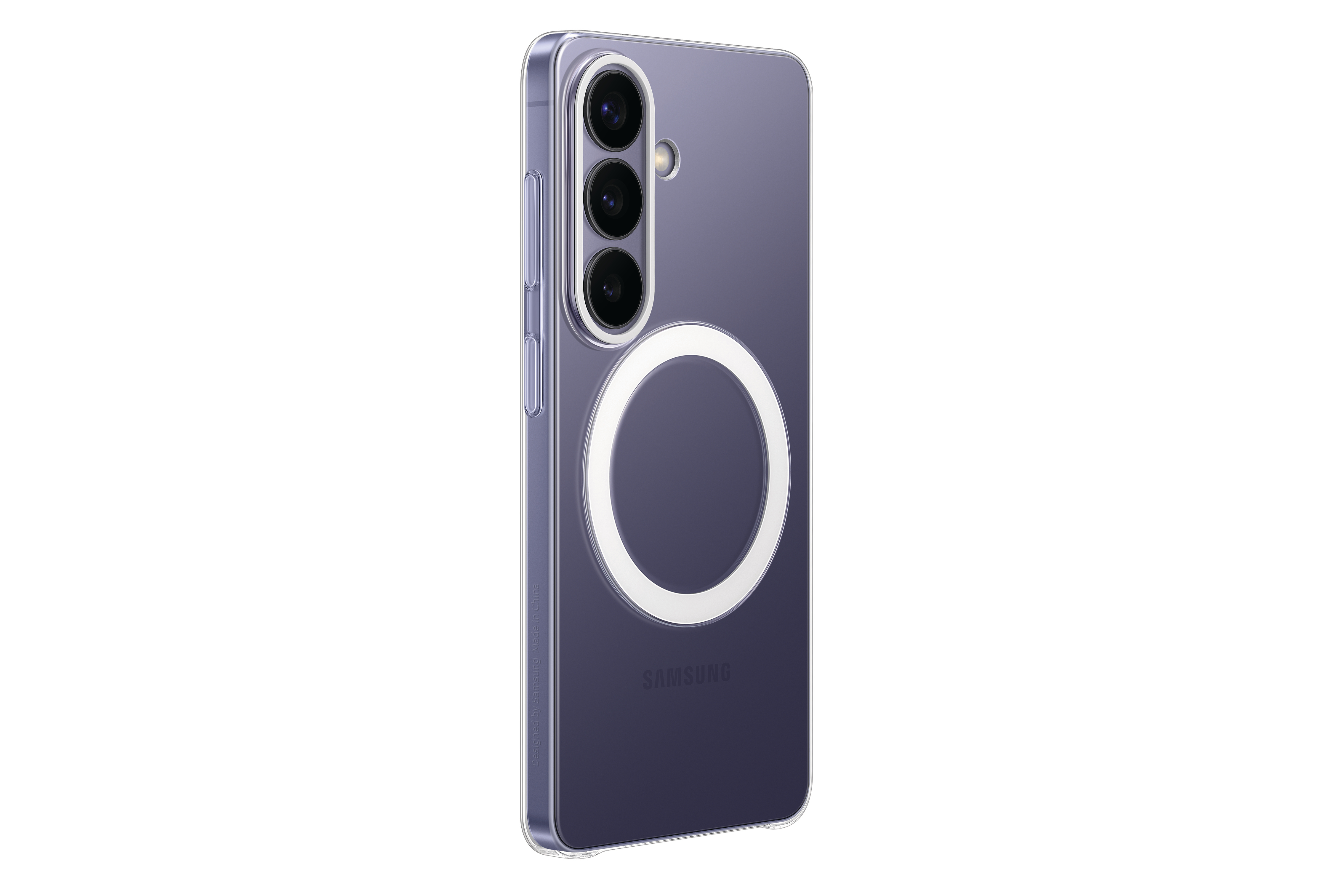 Lila Smartphone-Hülle mit drei Kameras und MagSafe-Ring.