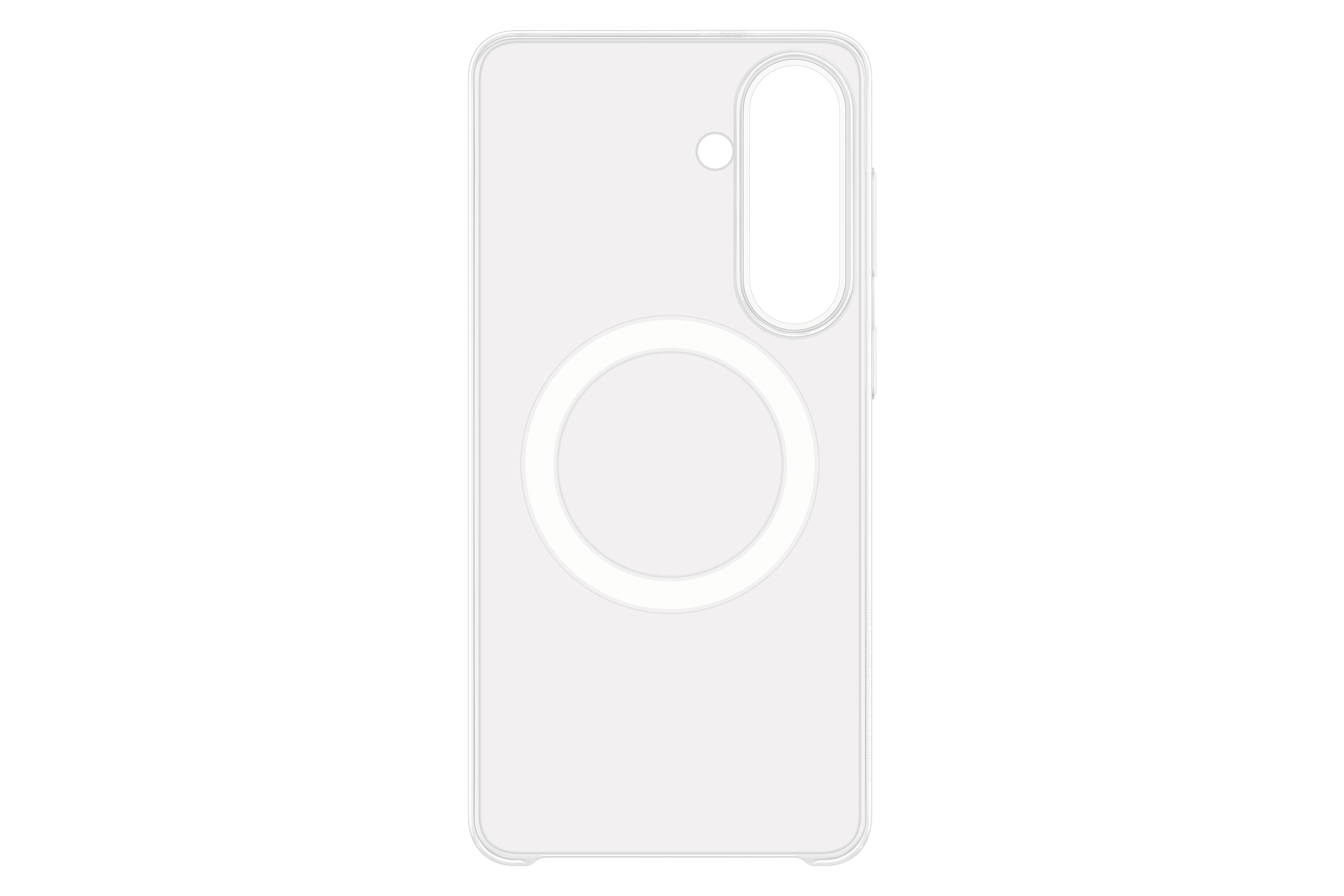 Transparente Handyhülle mit kreisförmigem Design und Kameraausschnitt.