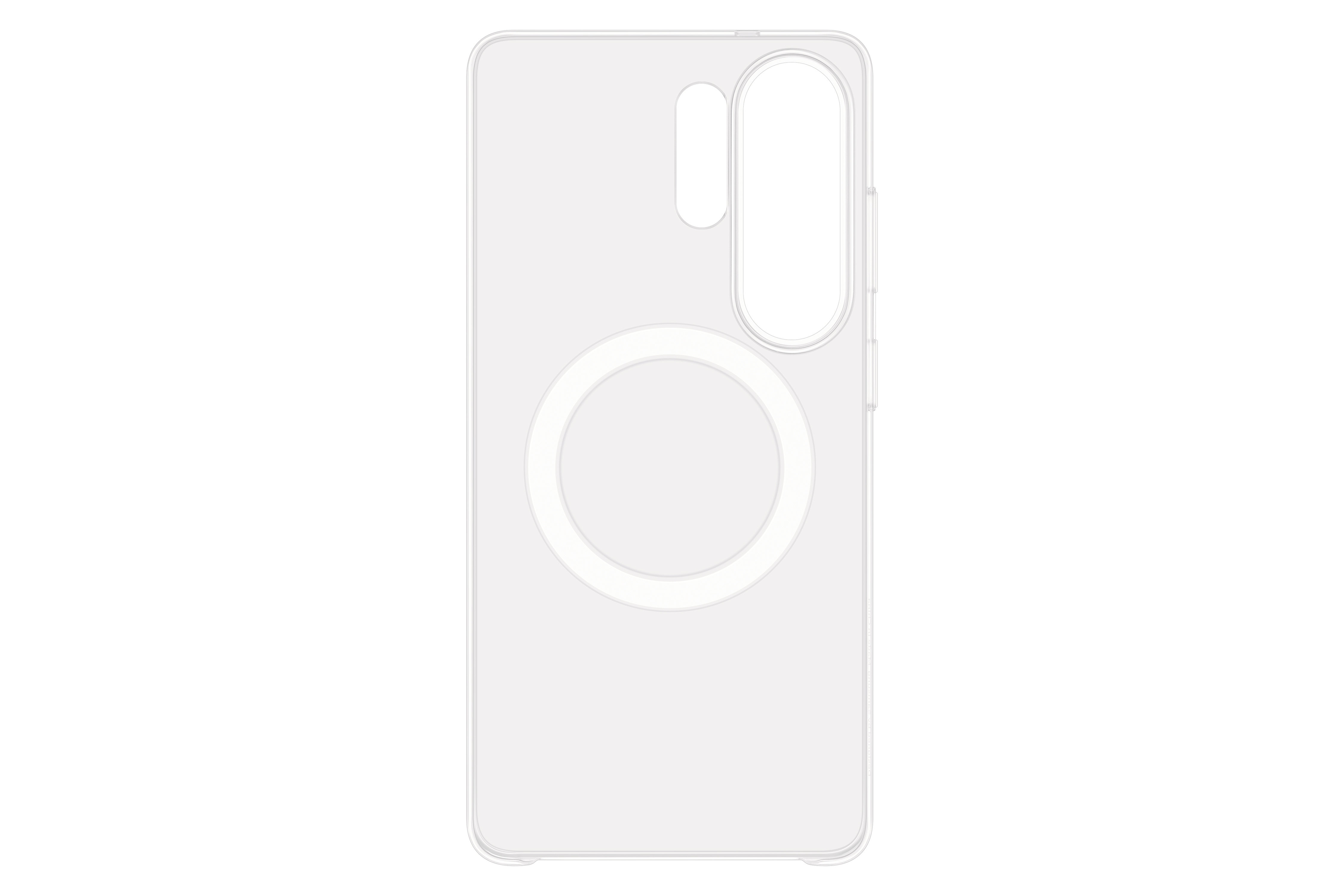 Transparente Handyhülle mit kreisförmigem Magnetring und Kamerabereich.