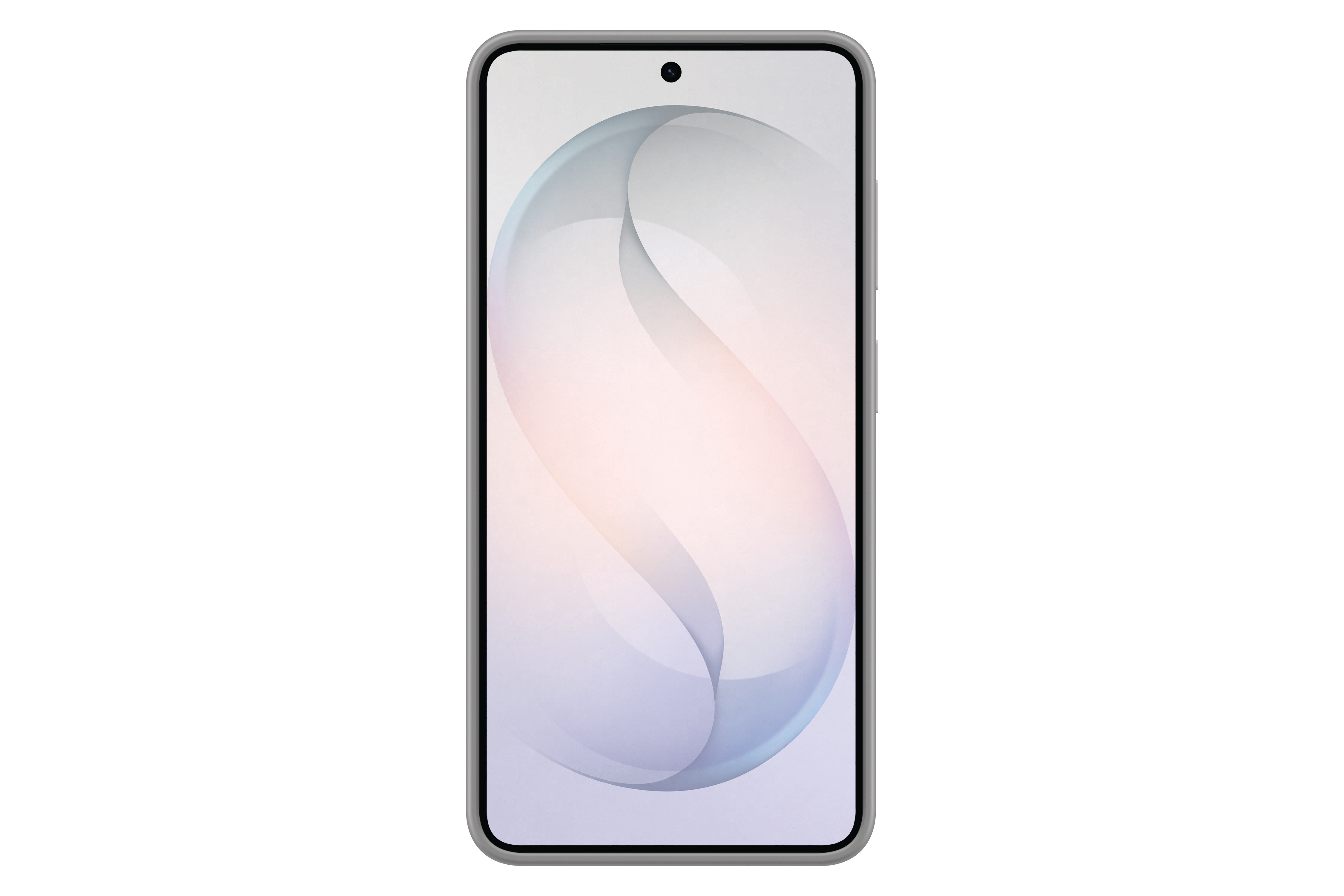 Ein graues Smartphone mit einem abstrakten, weichen Hintergrund auf dem Bildschirm.