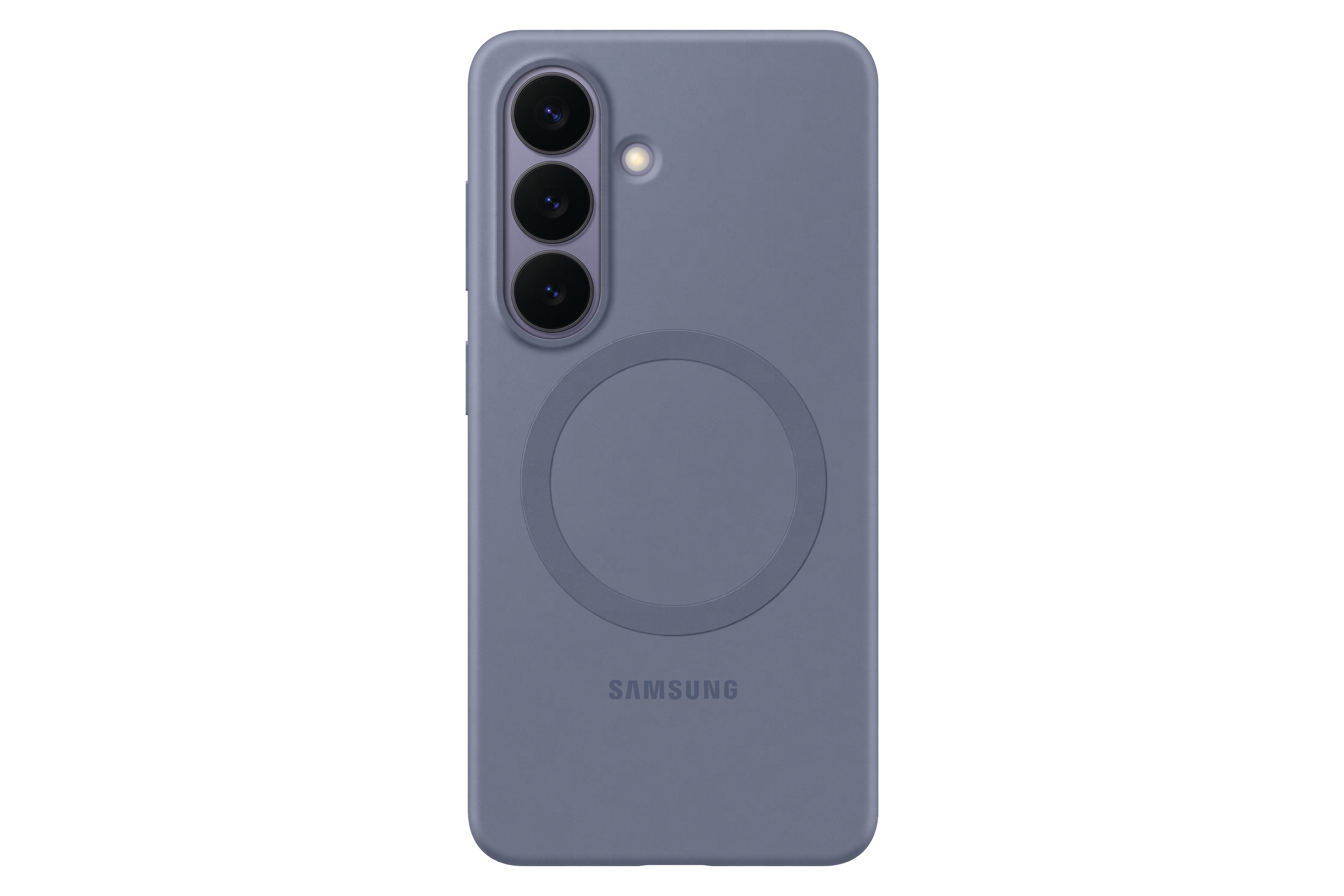 Ein blaugraues Handycover mit drei Kameras und einem Kreis.