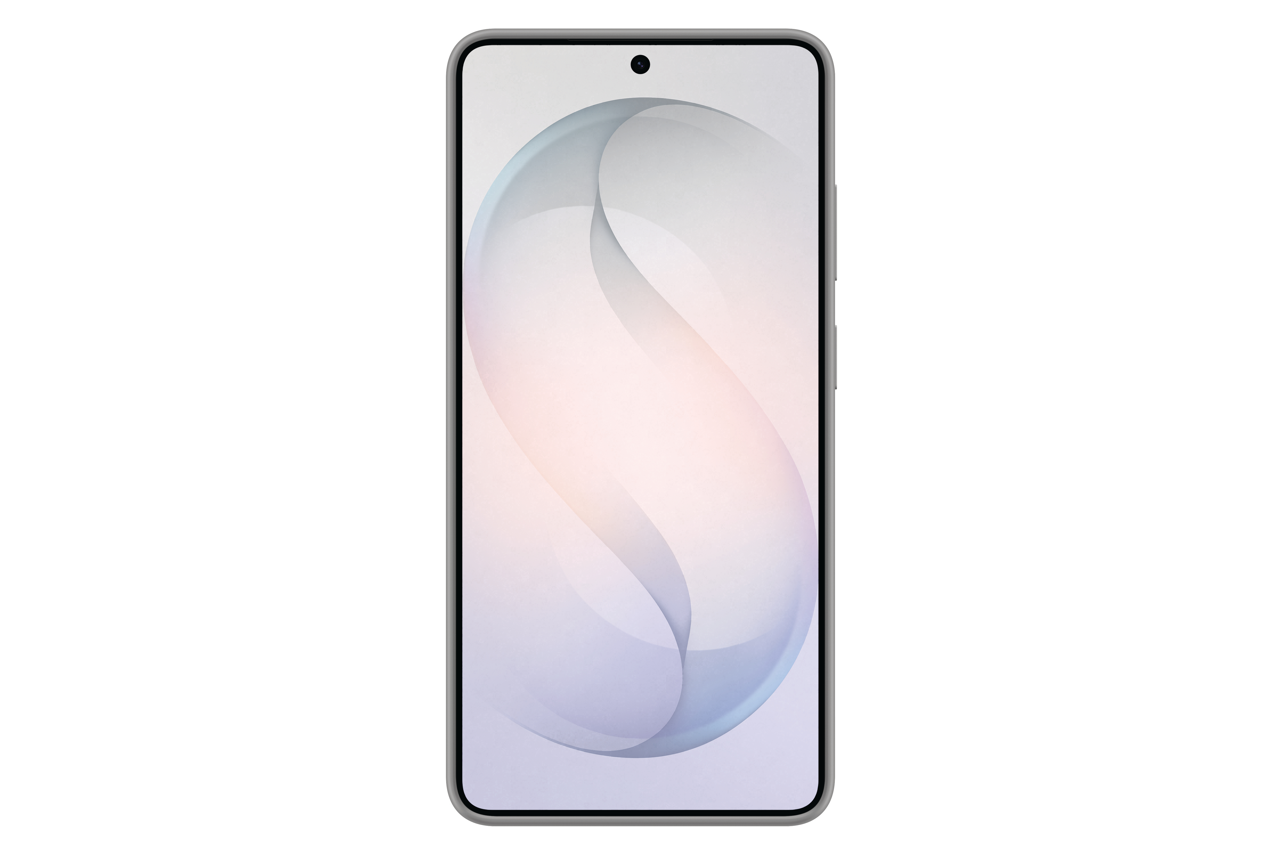Ein Smartphone mit einem grauen Rahmen und einem abstrakten Hintergrund.