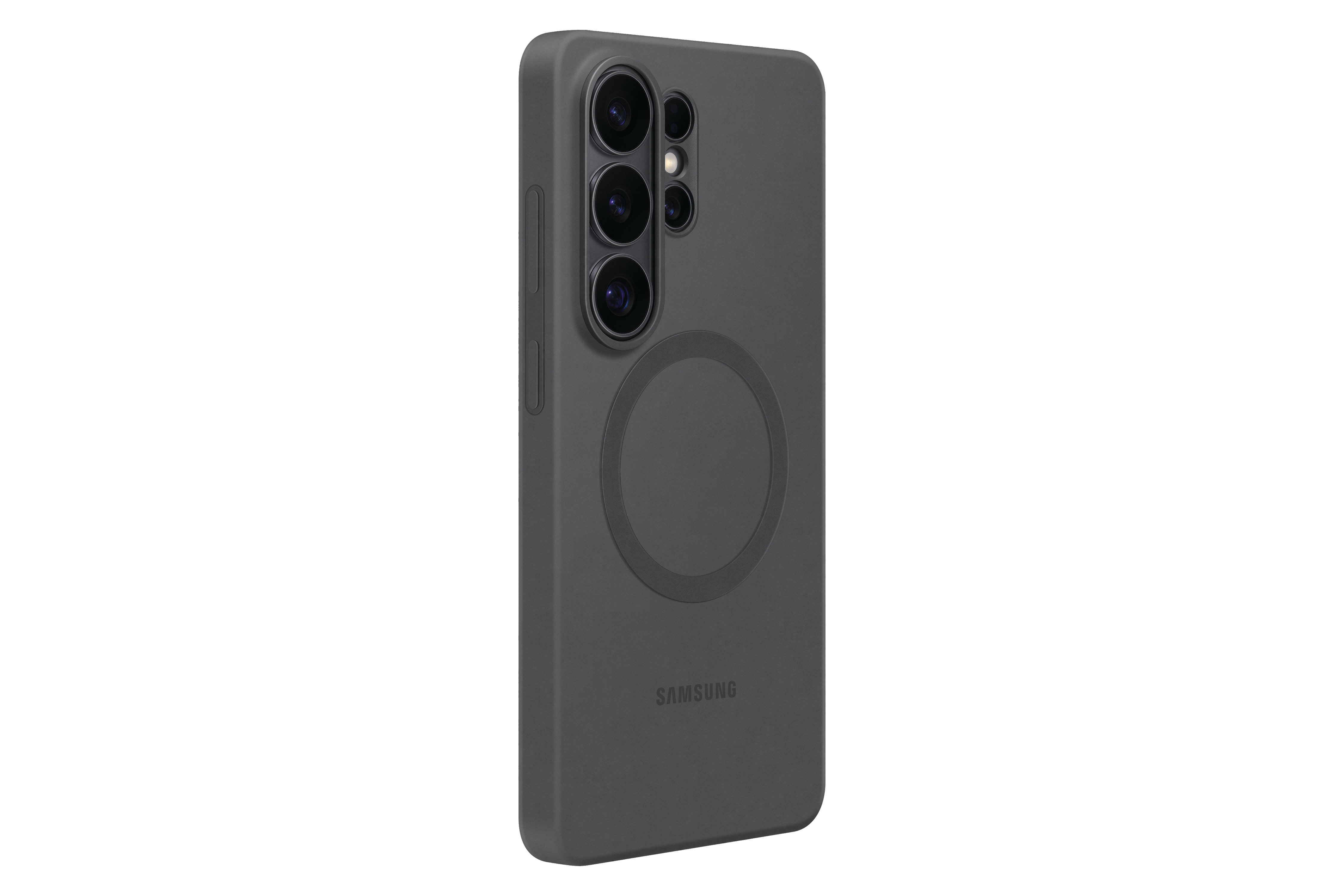 Dunkelgraue Handyhülle mit Kameralinsen und Samsung-Logo.