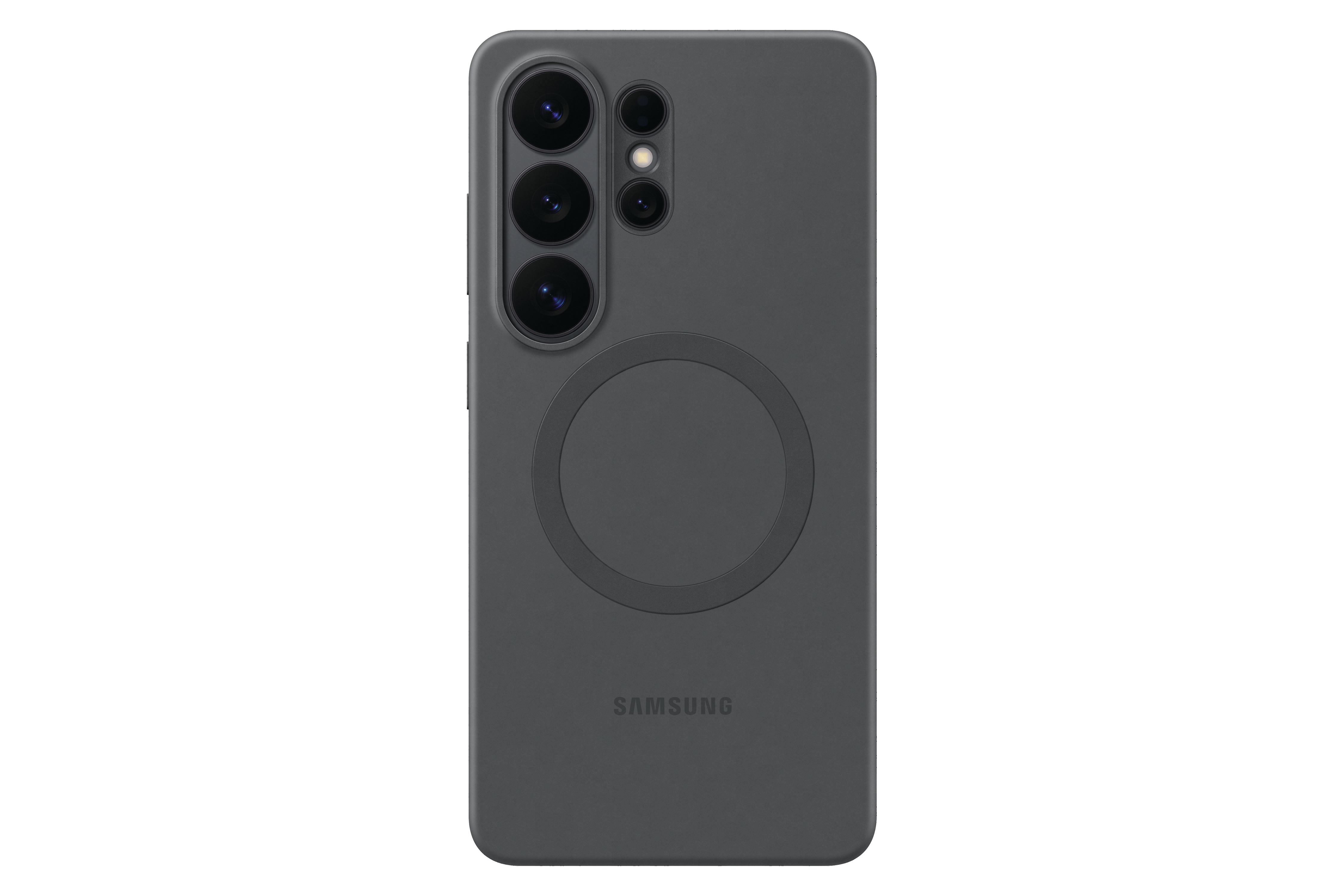 Dunkelgraues Handycover mit Kameramodul und Samsung-Logo.
