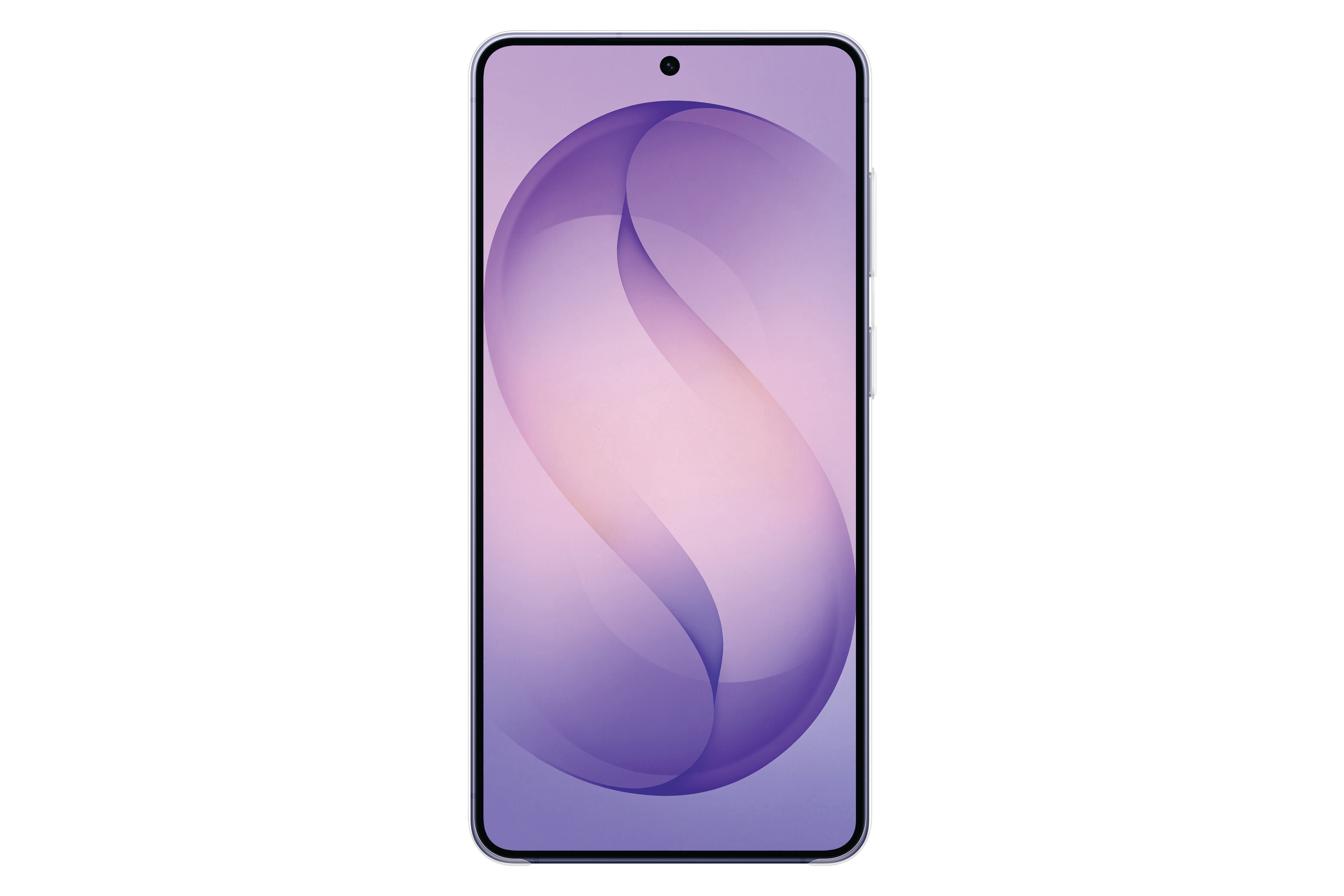 Ein modernes Smartphone mit lila und rosa Hintergrundbild.