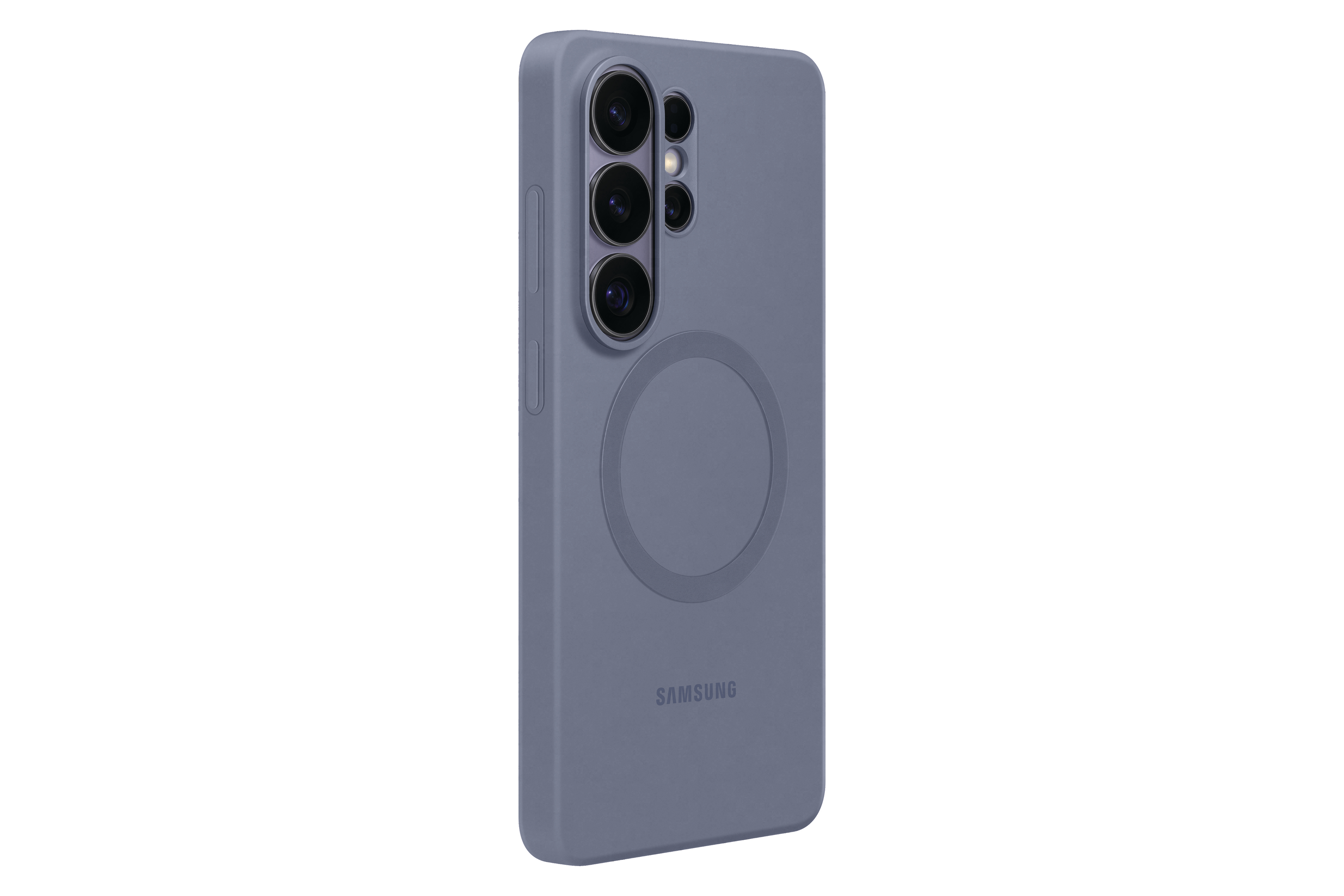 Graue Handyhülle mit Kameraobjektiven und Samsung-Logo.