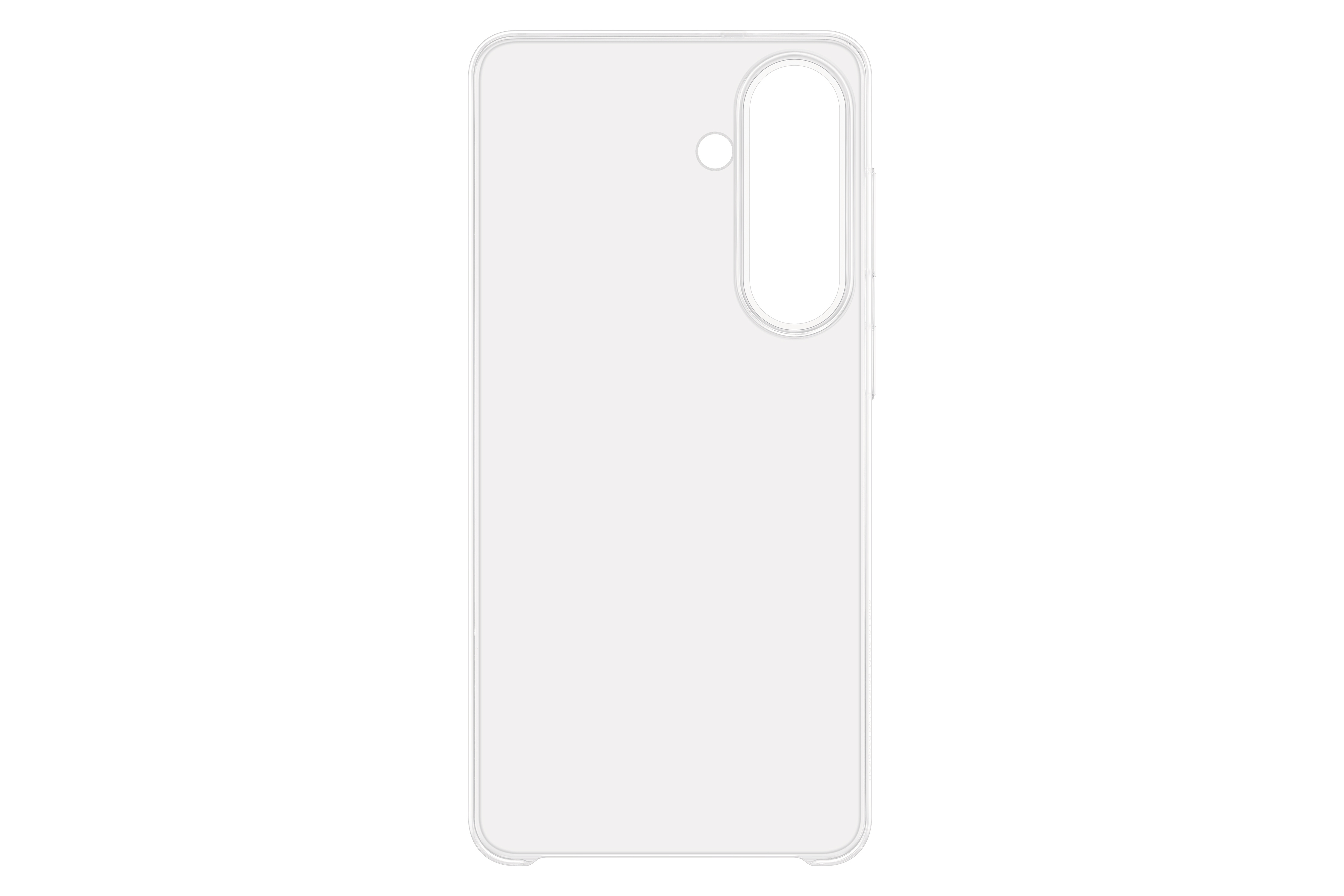 Transparente Handyhülle mit Aussparungen für Kamera und Knöpfe.