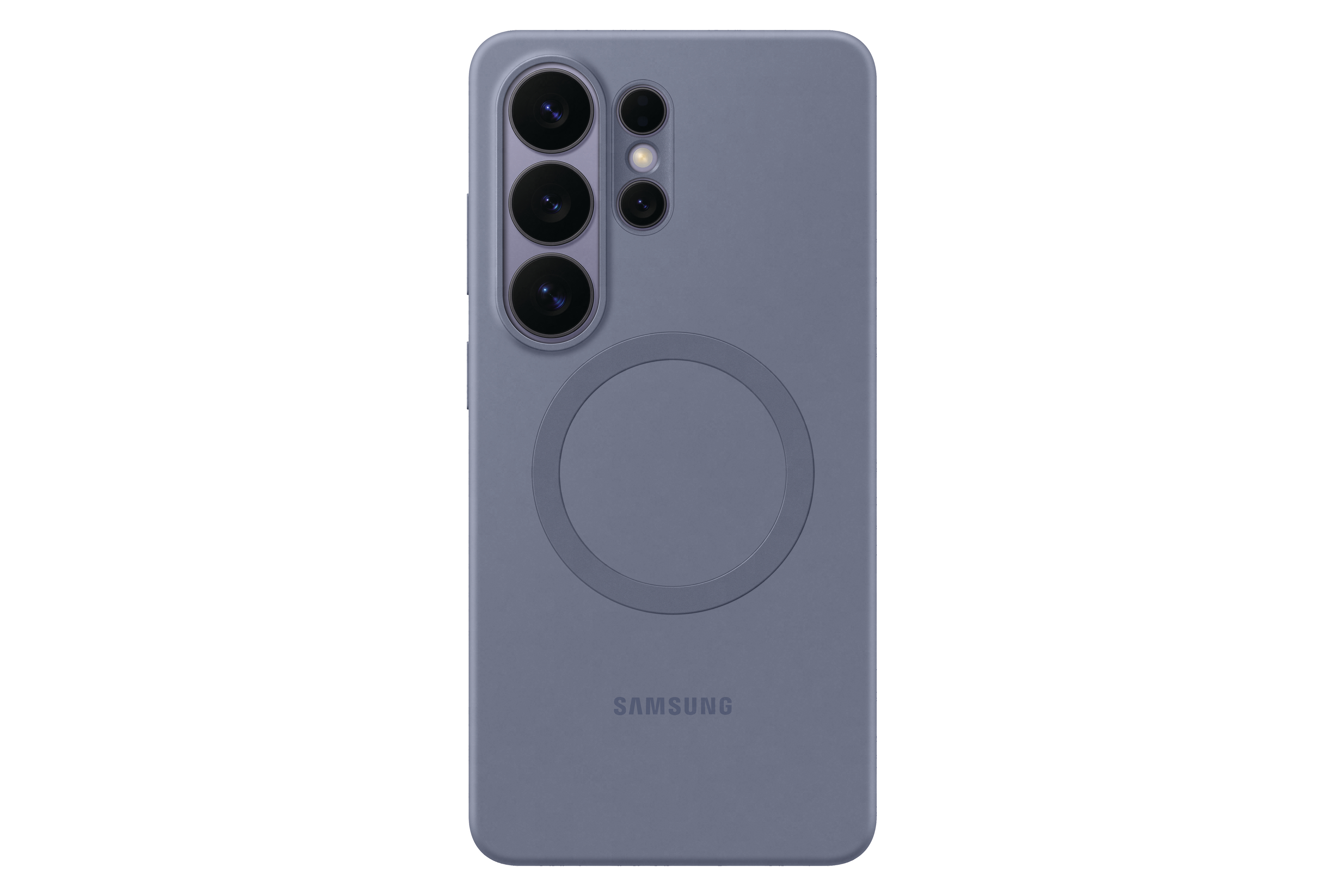 Ein graublaues Handycover mit Kameras und Samsung-Logo.