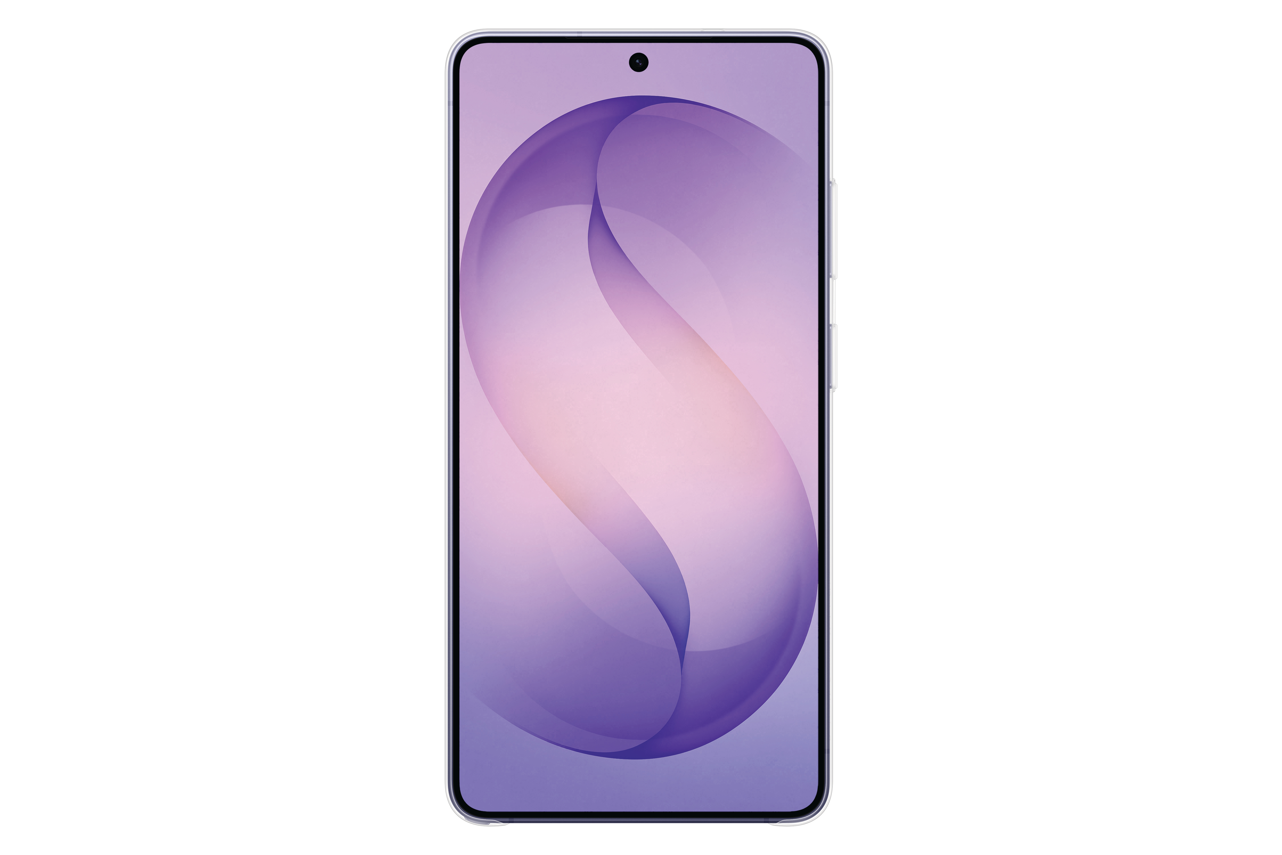 Ein Smartphone mit einem lila und rosa abstrakten Hintergrund und einer Lochkamera.