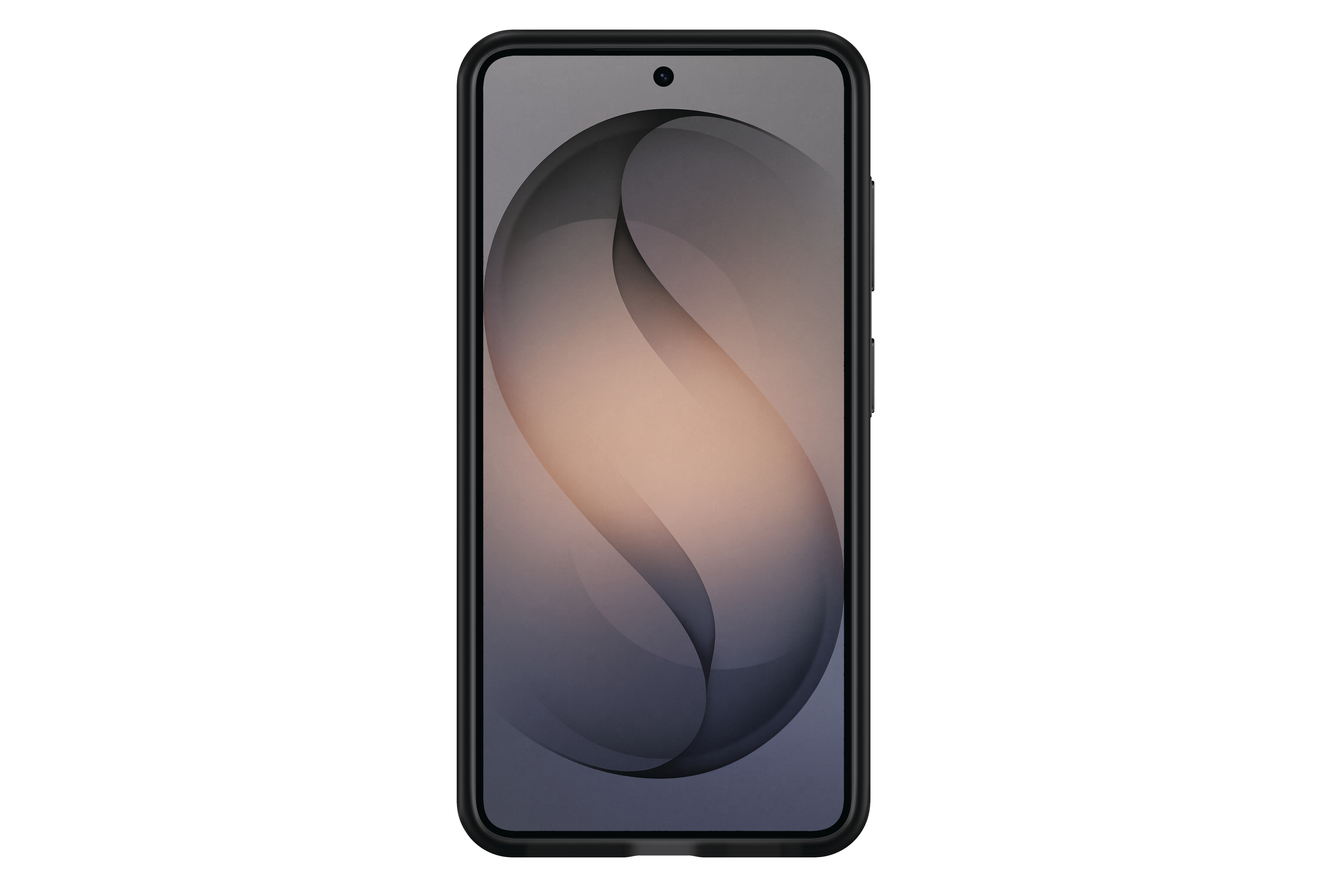Ein schwarzes Smartphone mit einem abstrakten Hintergrund auf dem Bildschirm.