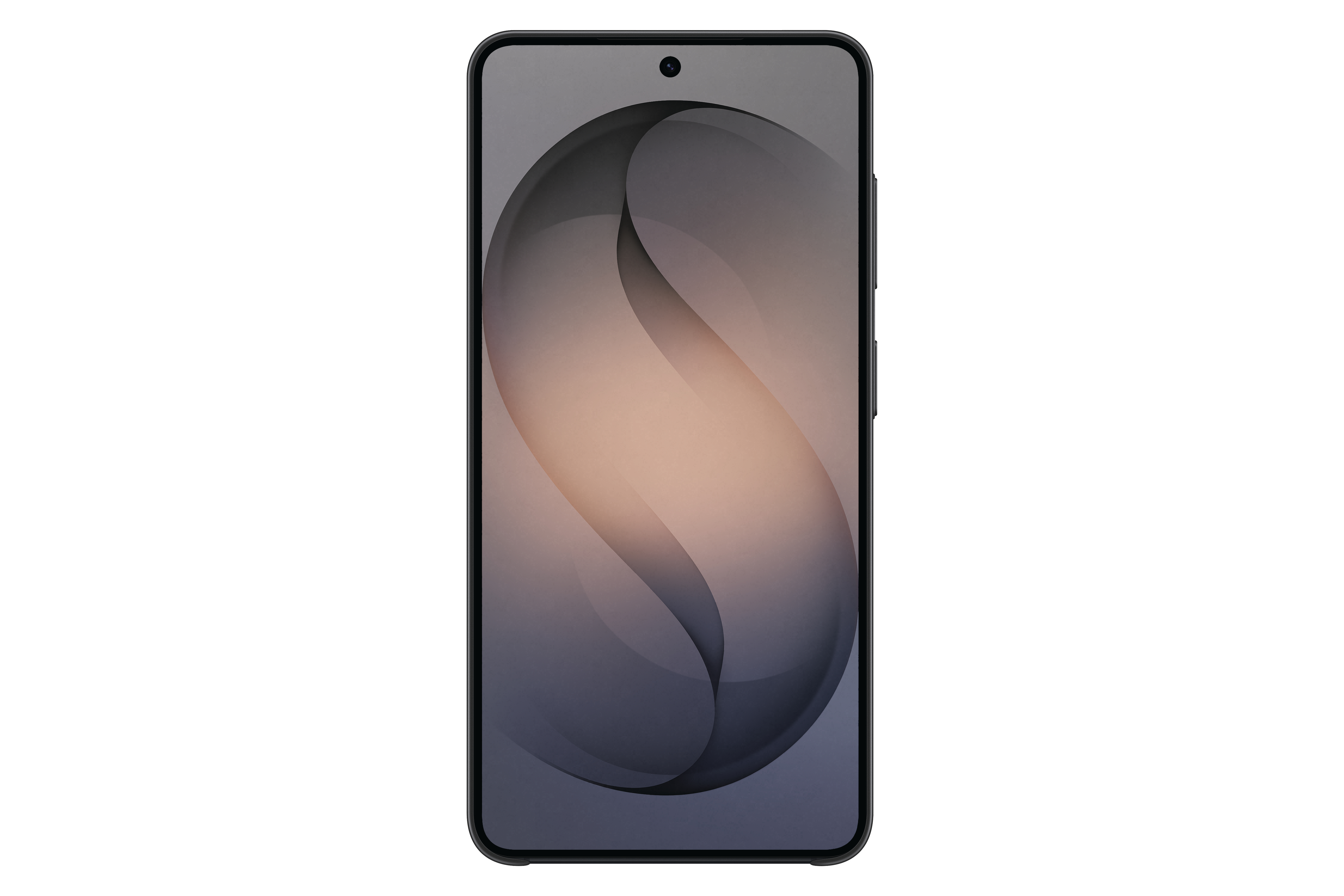 Ein schwarzes Smartphone mit einem abstrakten, grauen und beigen Hintergrundbild.