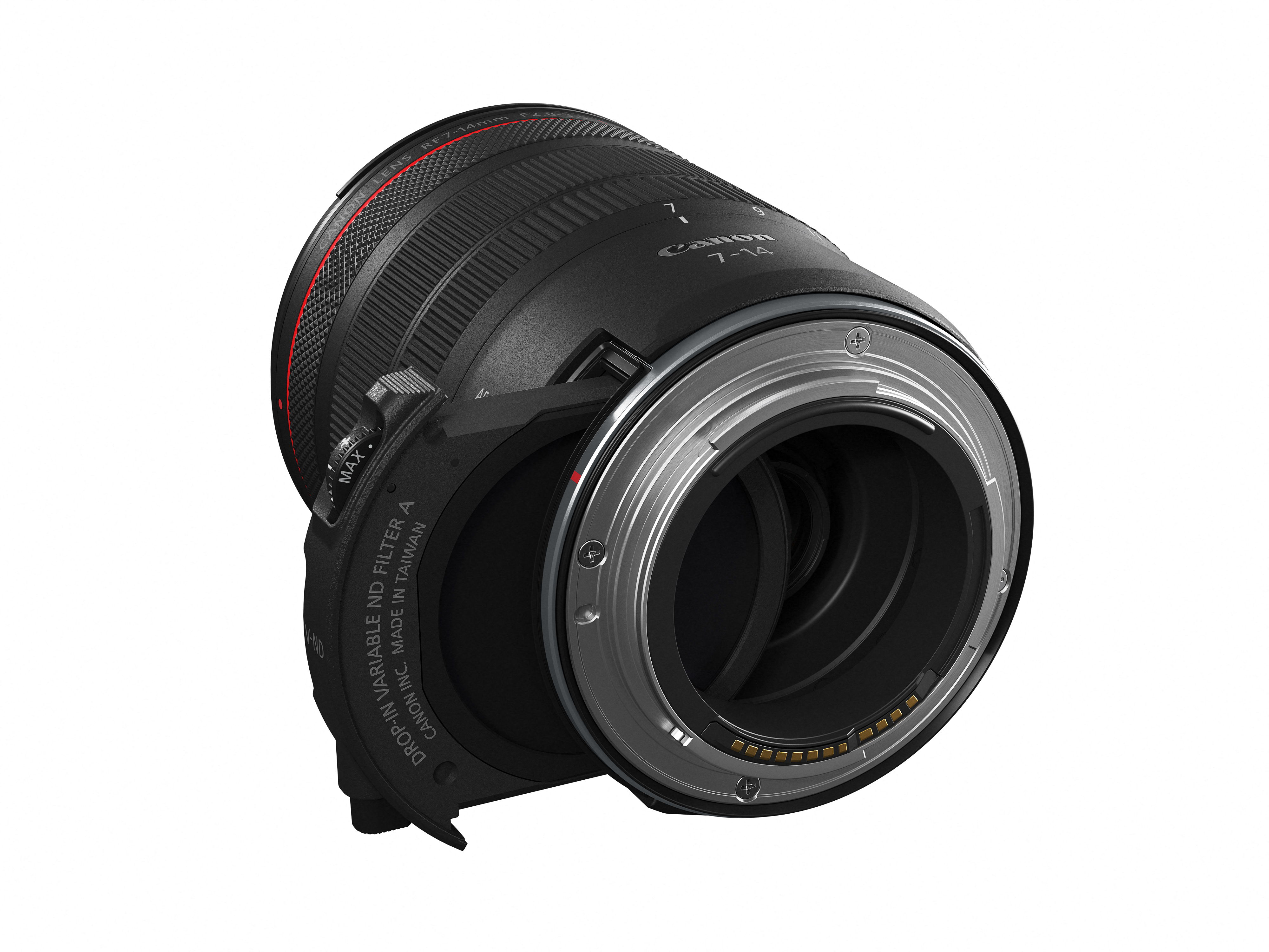 Canon RF 7-14mm Objektiv mit maximaler Blende F2.8, mit variabler ND-Filterhalterung.