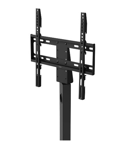Czarny, regulowany stojak pod telewizor z mocowaniem do płaskich ekranów.