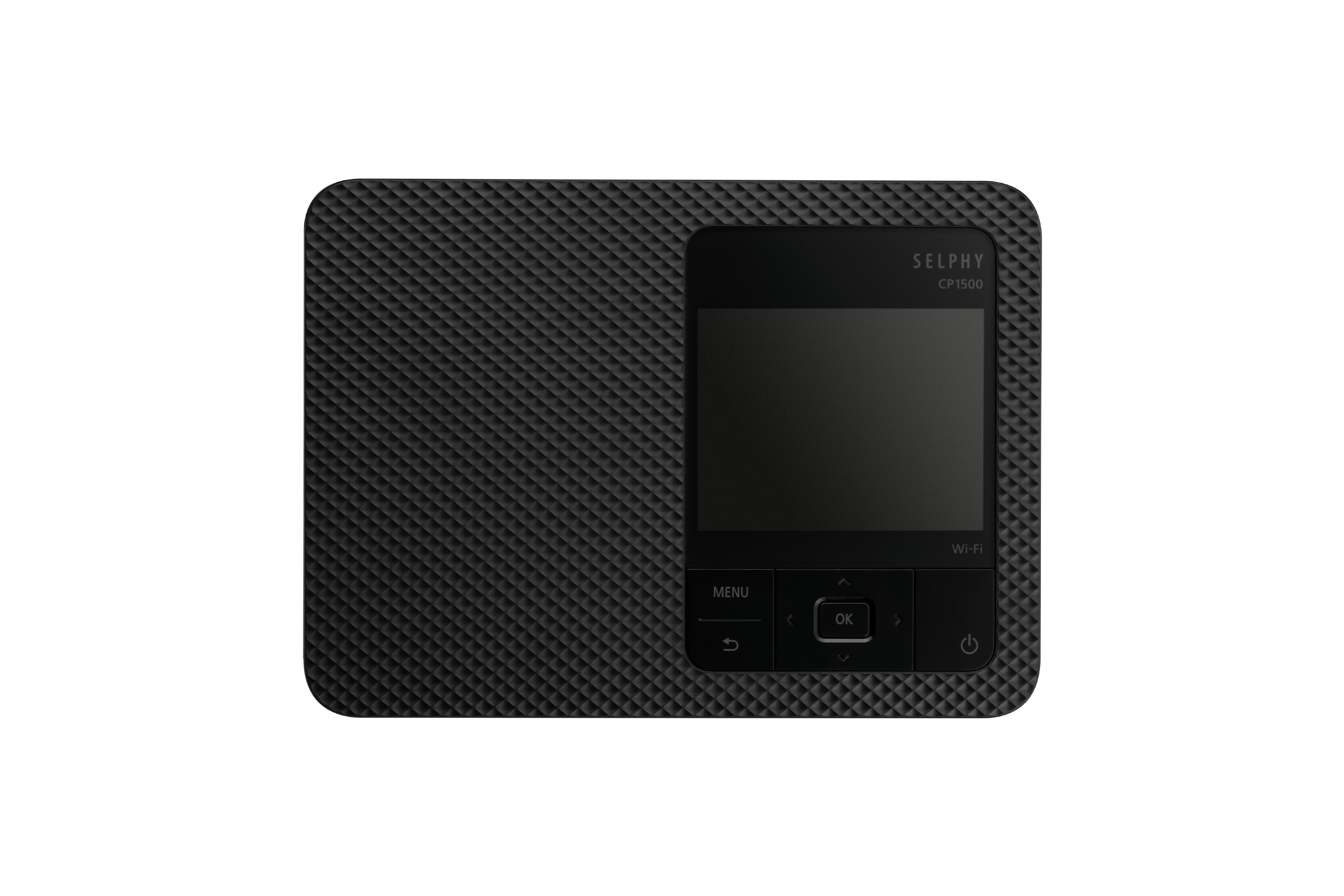 Czarna drukarka Canon SELPHY CP1500 z ekranem i przyciskami.