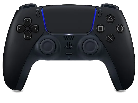 Czarny kontroler PlayStation 5 DualSense Edge z niebieskim podświetleniem.