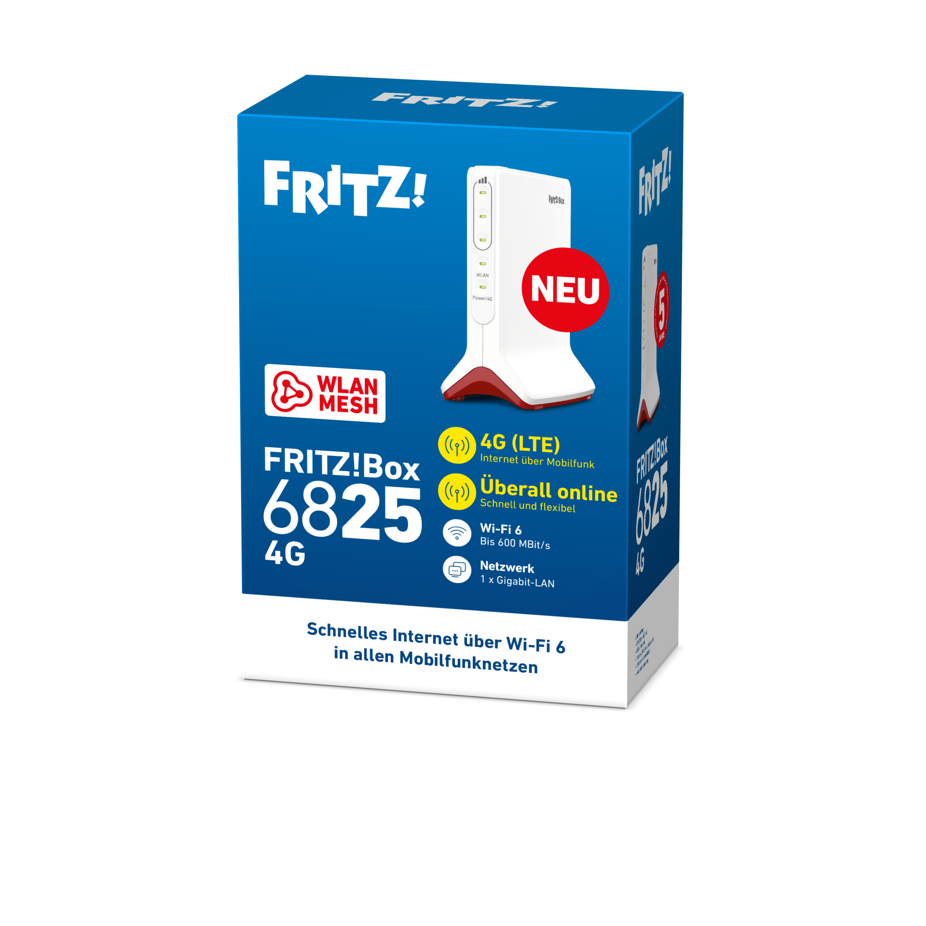 Fritz!Box 6825 4G: WLAN Mesh Router mit 4G LTE, Wi-Fi 6, Gigabit-LAN.