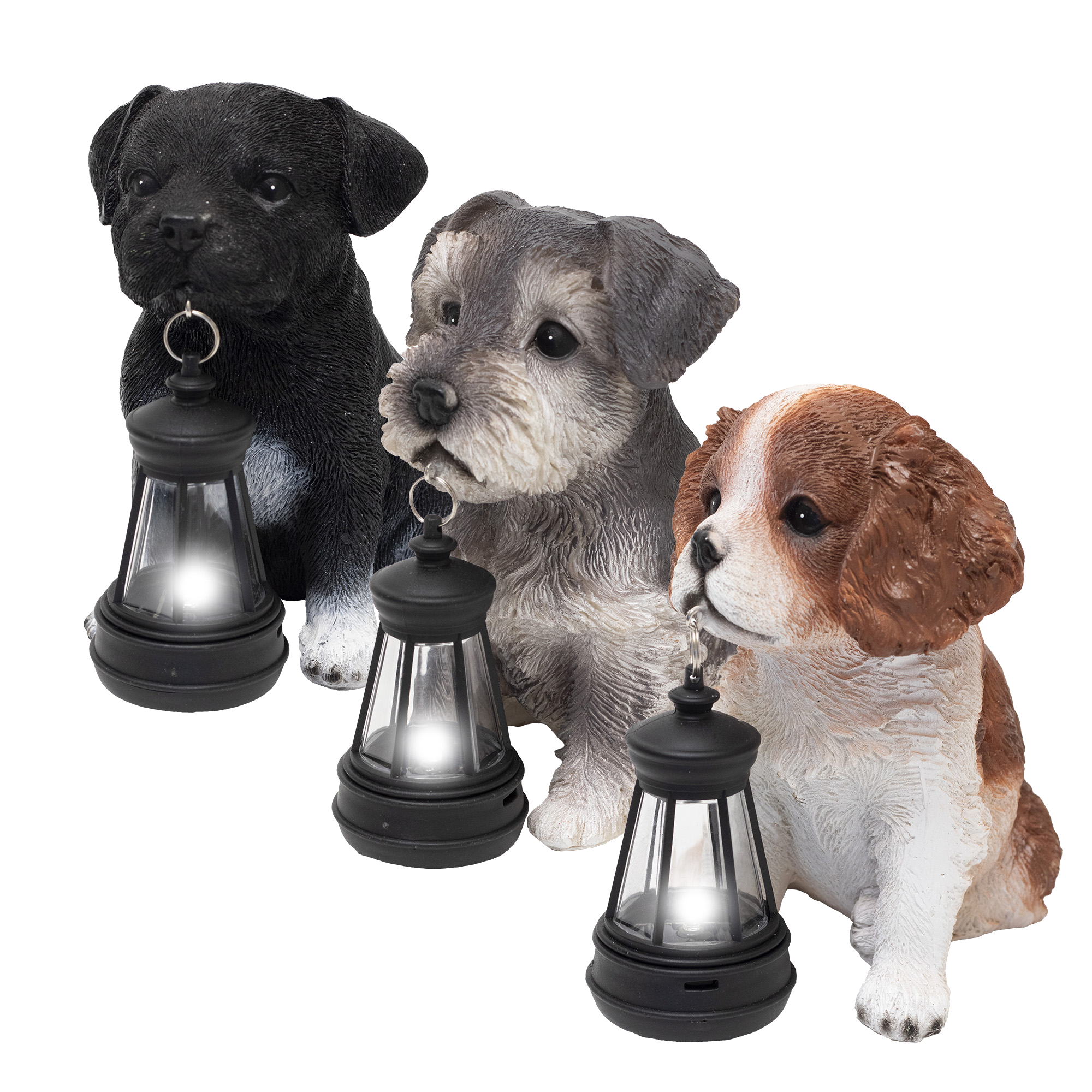 HOME Napelemes LED kerti lámpa, kutyák lámpással, akkumulátor, melegfehér (MX672)