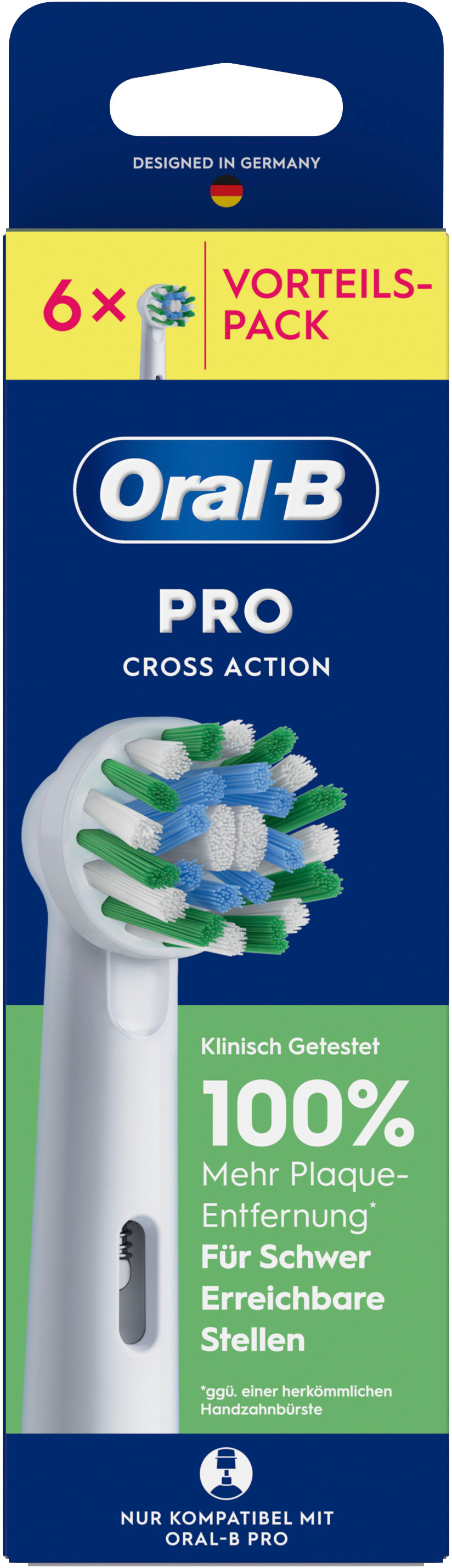 Oral-B Pro Zahnbürstenkopf-Packung mit 6 Stück, blau/grün/weiß