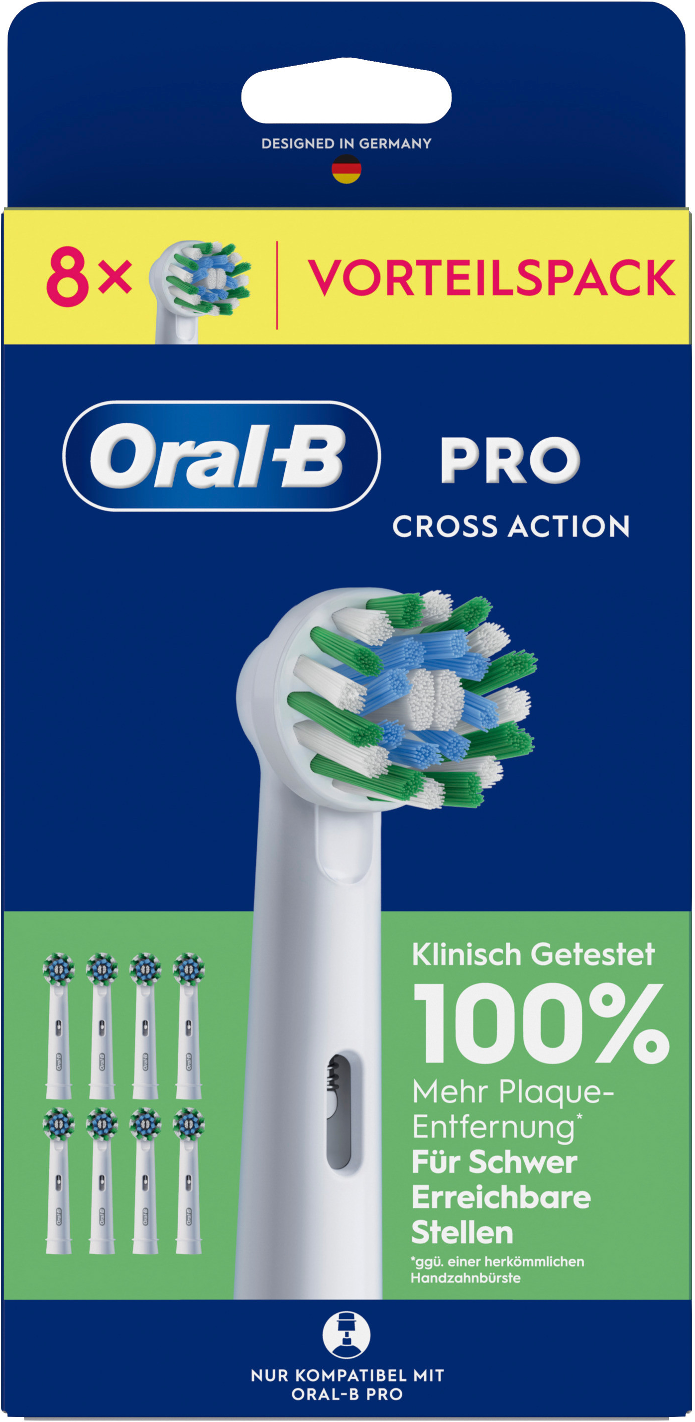 Têtes de brosse à dents Oral-B Pro Cross Action, lot de 8, fabriquées en Allemagne.