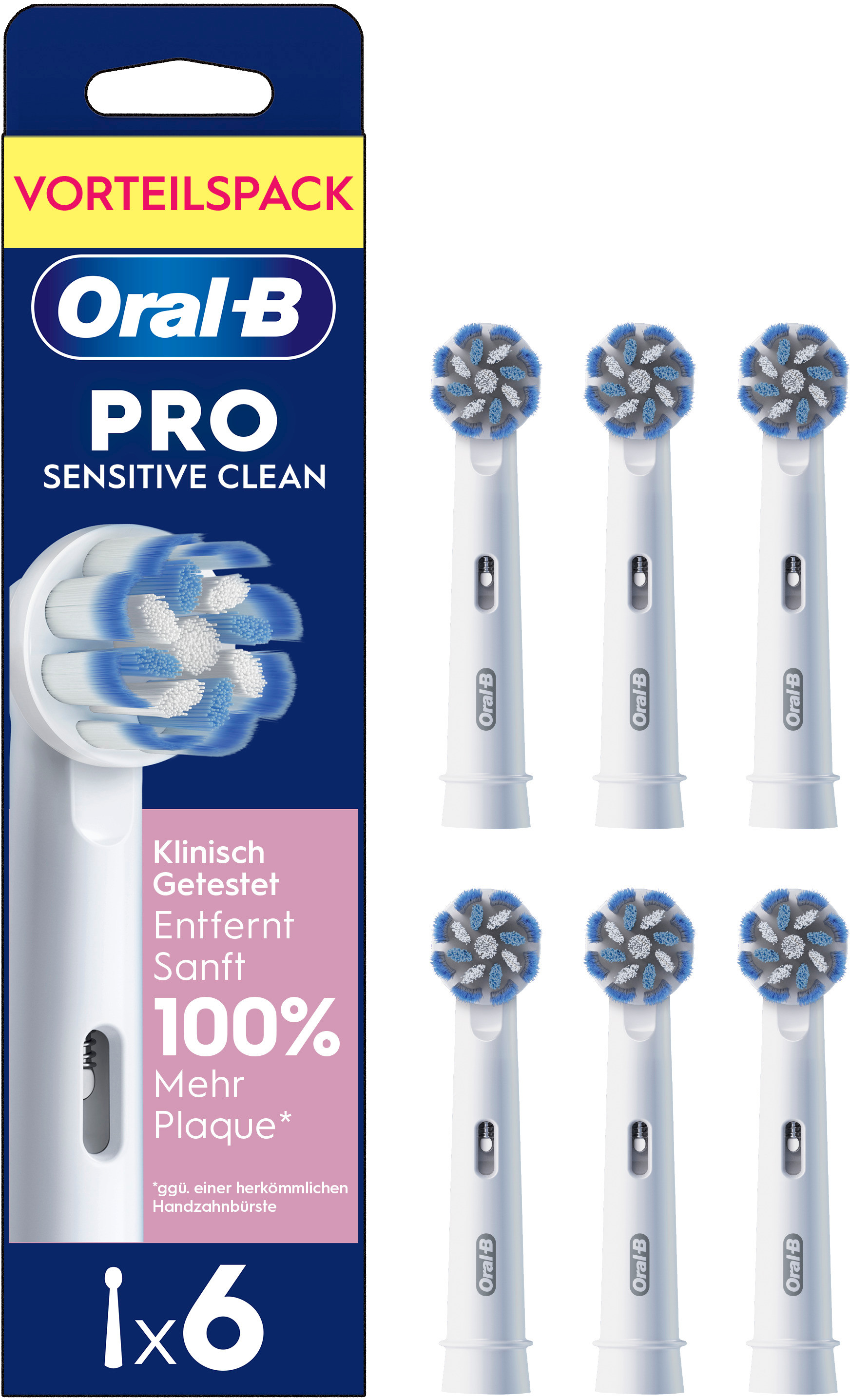 Oral-B Pro Sensitive Clean Zahnbürstenköpfe, 6 Stück. Blau und weiß.