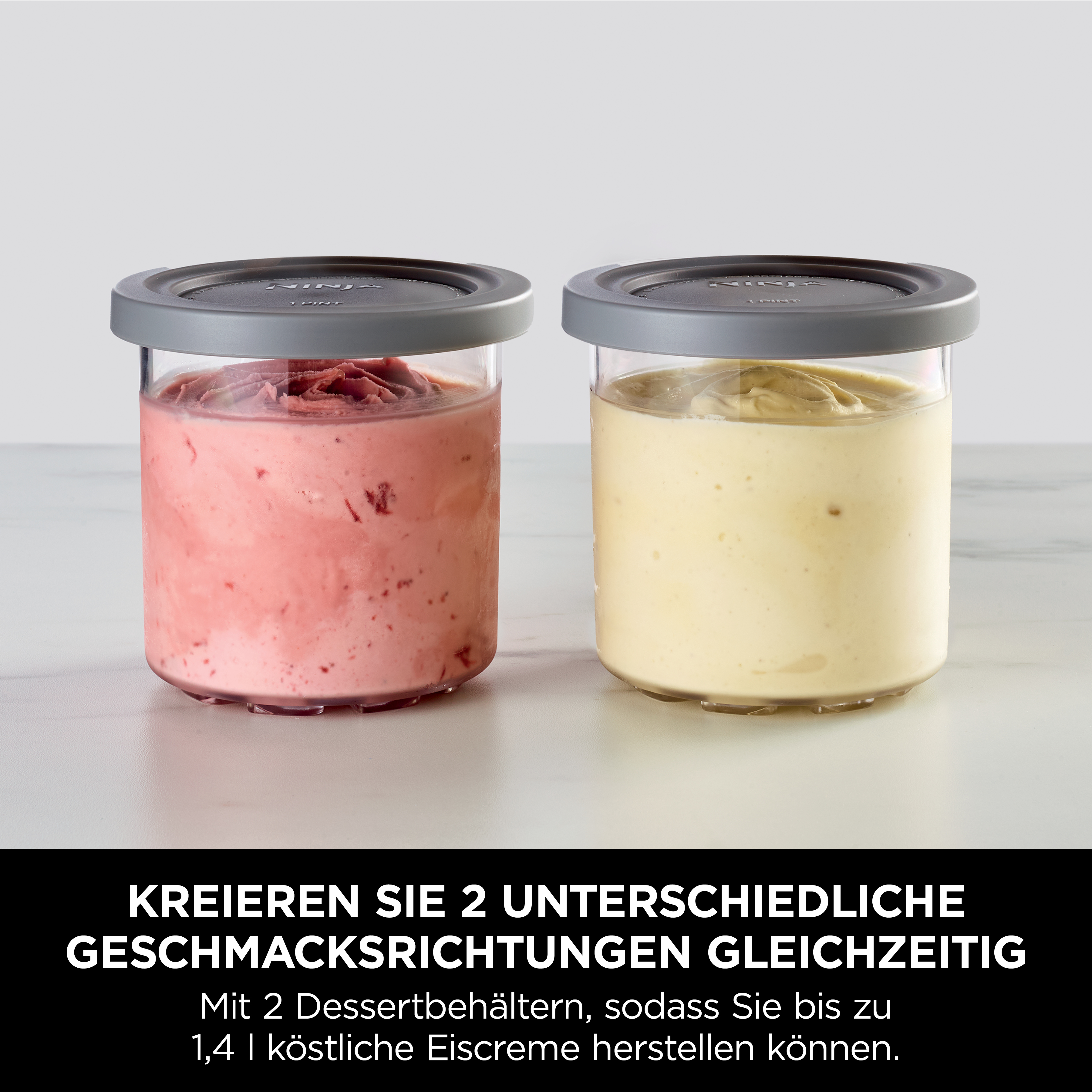 Due contenitori di gelato: uno rosso e uno giallo.