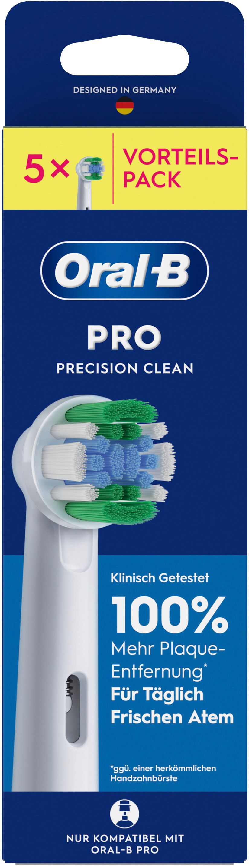 Oral-B Pro Aufsteckbürsten-Packung mit 5 Stück, klinisch getestet.