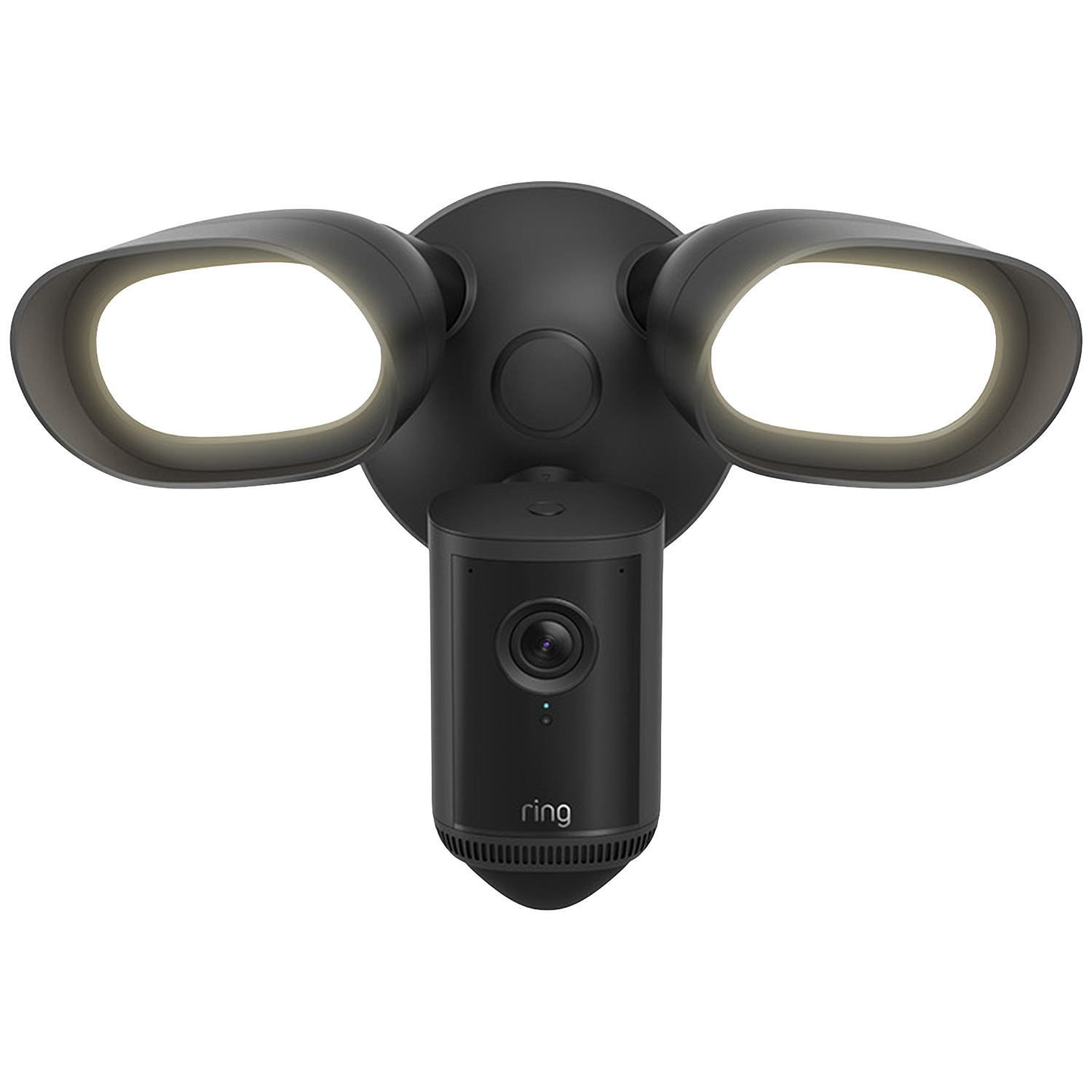 Zwarte Ring schijnwerper camera met twee lampen.