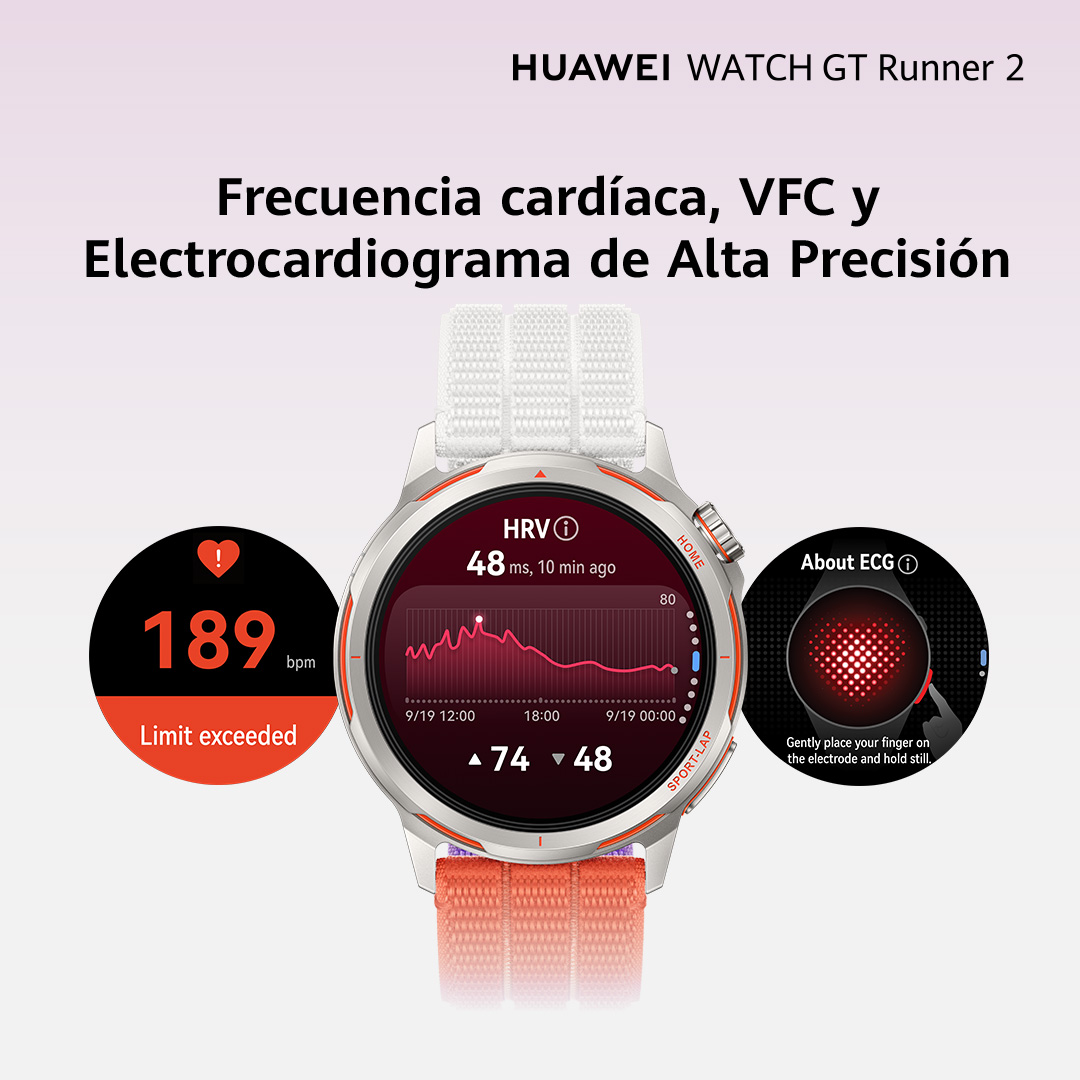 Huawei Watch GT Runner 2 muestra datos de FC, VFC y ECG.