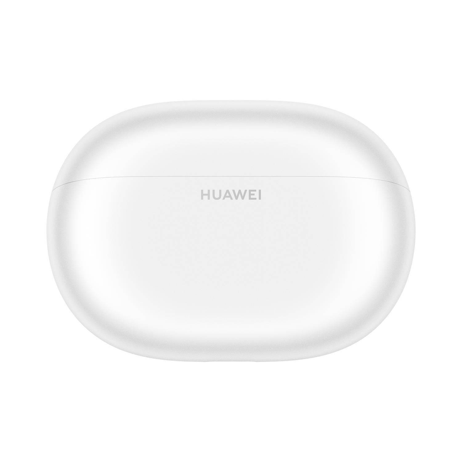 Una funda blanca de auriculares Huawei con el logo impreso.