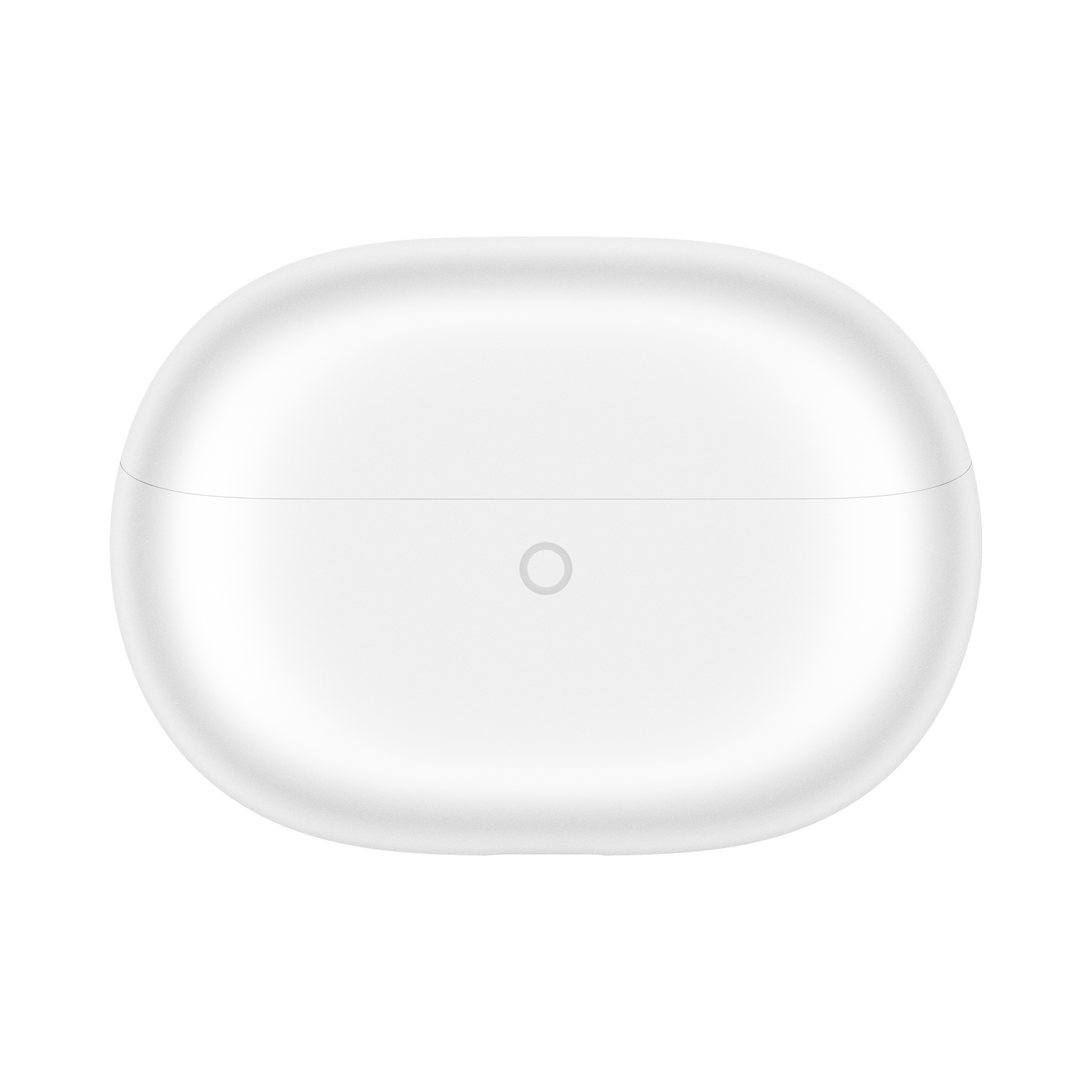 Funda de carga blanca cerrada para auriculares con indicador circular.