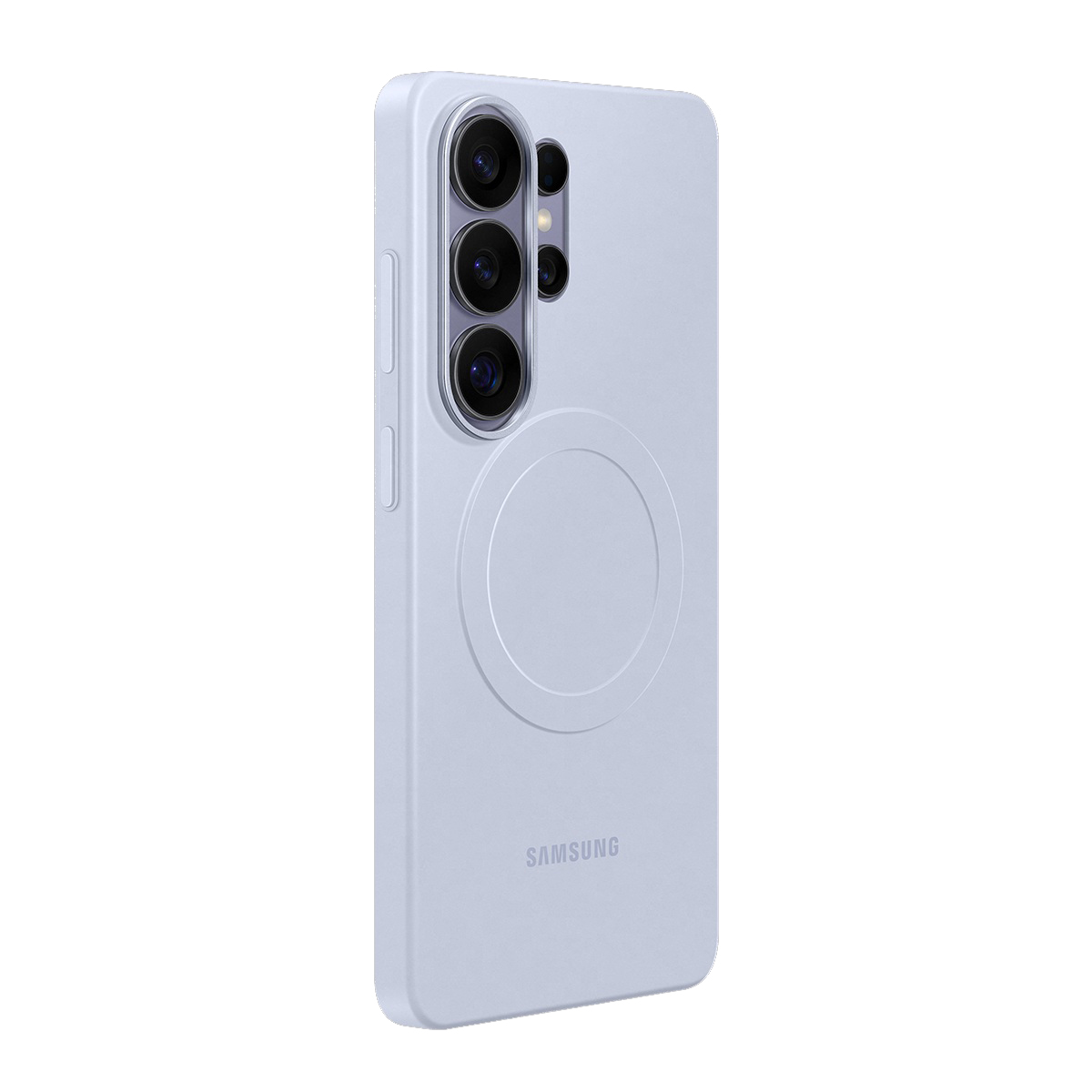 Üç kameralı ve dairesel halkalı açık mavi telefon kılıfı.