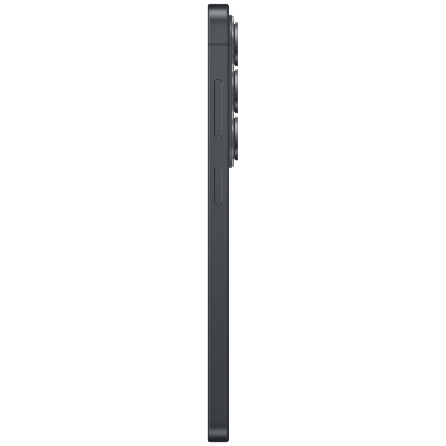 Dark gray smartphone in profile, showing cameras and buttons.