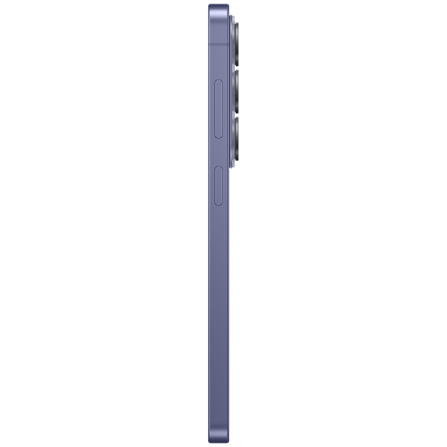 A purple smartphone with three cameras shown from the side.