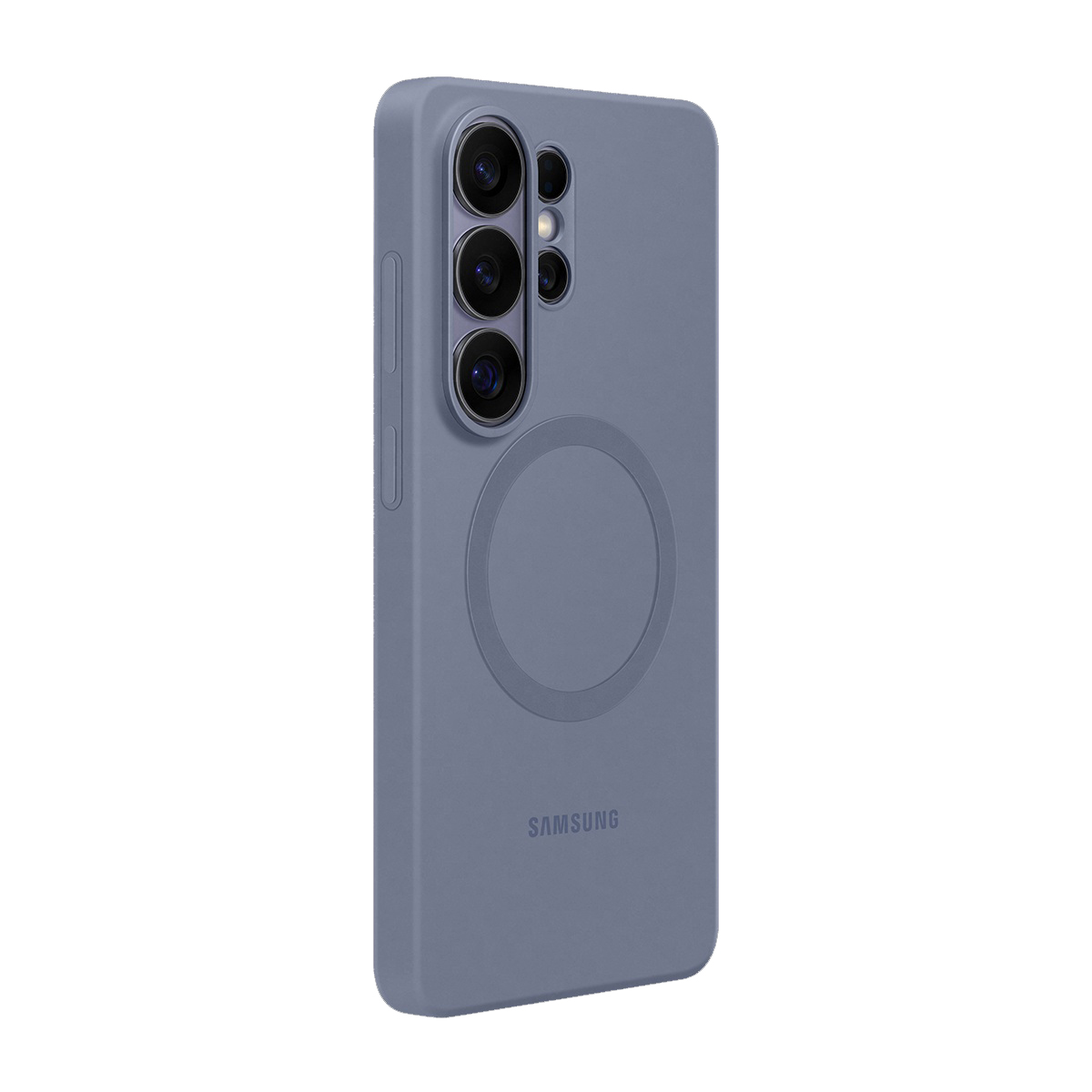 Kamera modüllü ve manyetik halkalı gri telefon kılıfı.