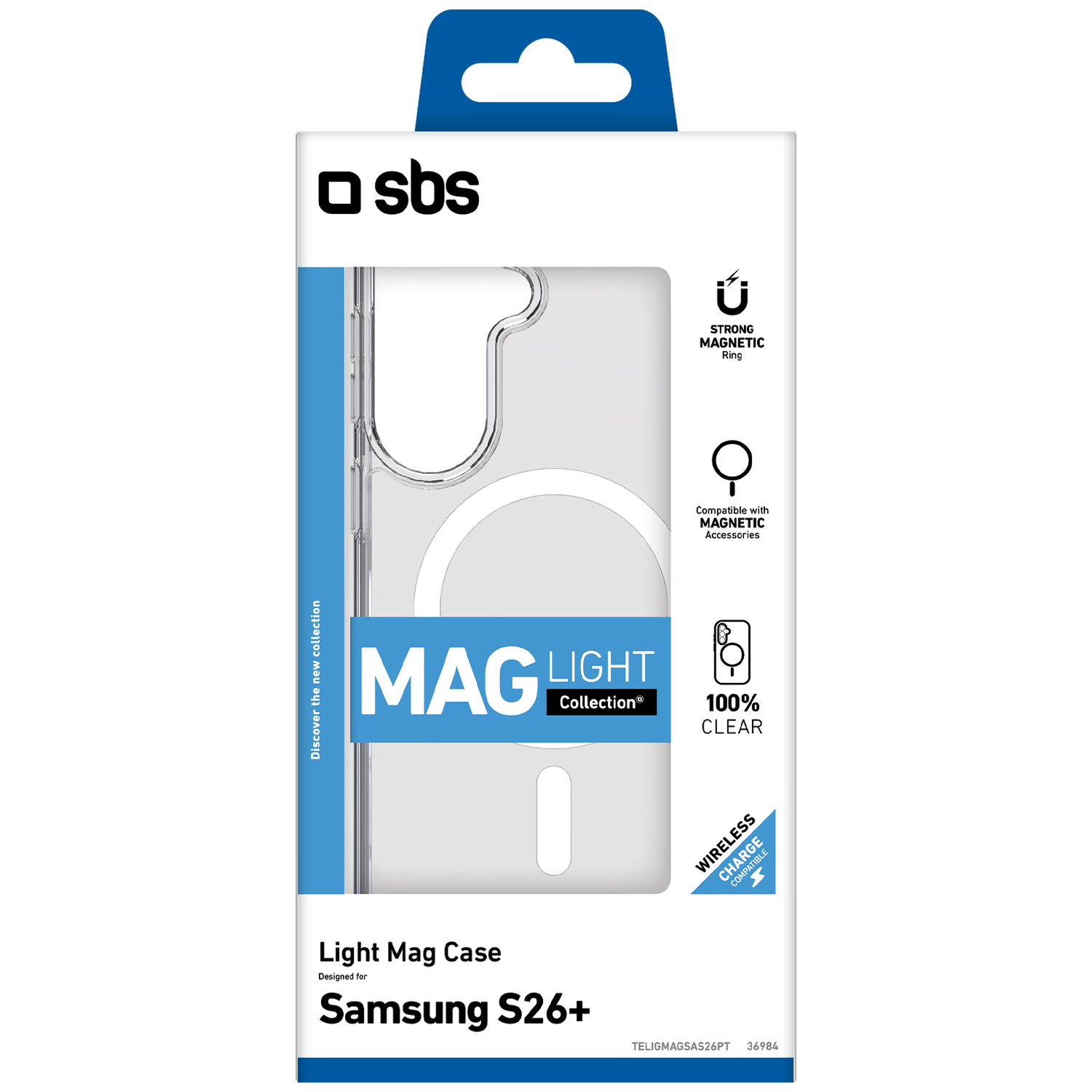Coque SBS Light Mag pour Samsung S26+. Claire, magnétique, compatible charge sans fil.