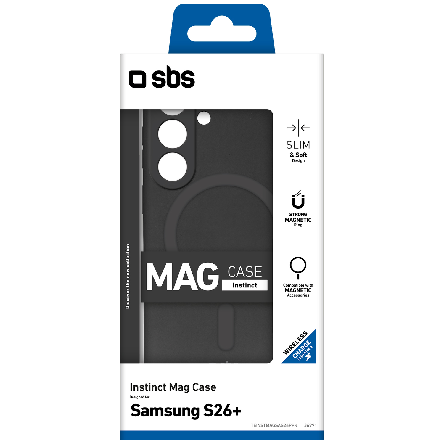 SBS Instinct Mag Case verpakking voor Samsung S26+, zwart, slank, magnetisch.