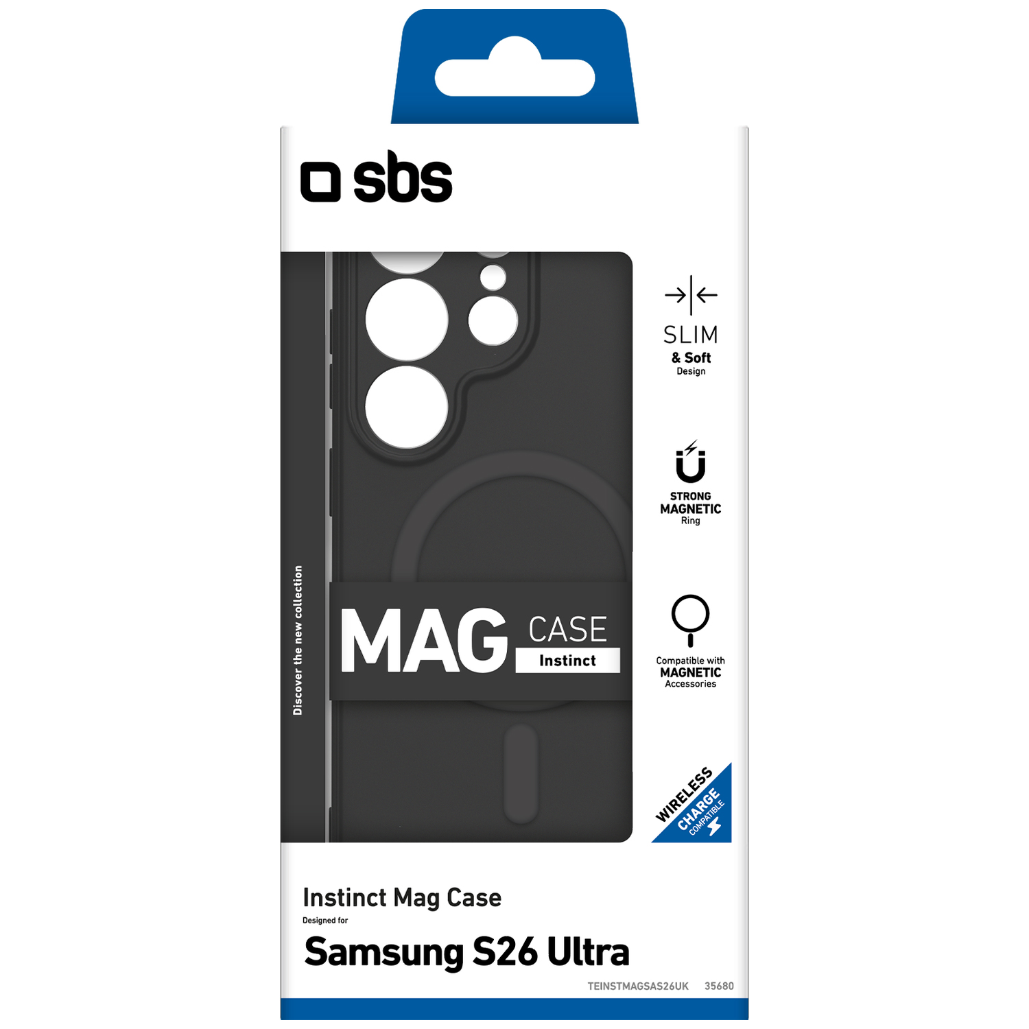 SBS Instinct Mag Case voor Samsung S26 Ultra, zwart, slank en magnetisch.