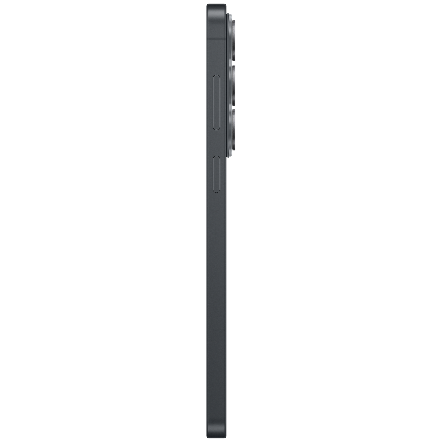 Dark gray smartphone in side profile showing three camera lenses.