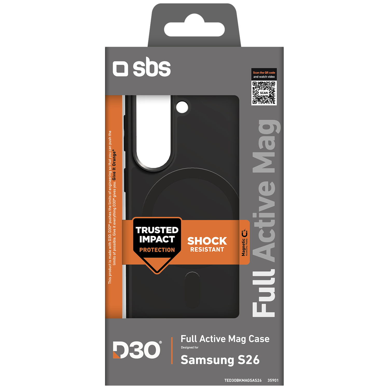 Coque SBS Full Active Mag pour Samsung S26, noire, avec protection D3O.