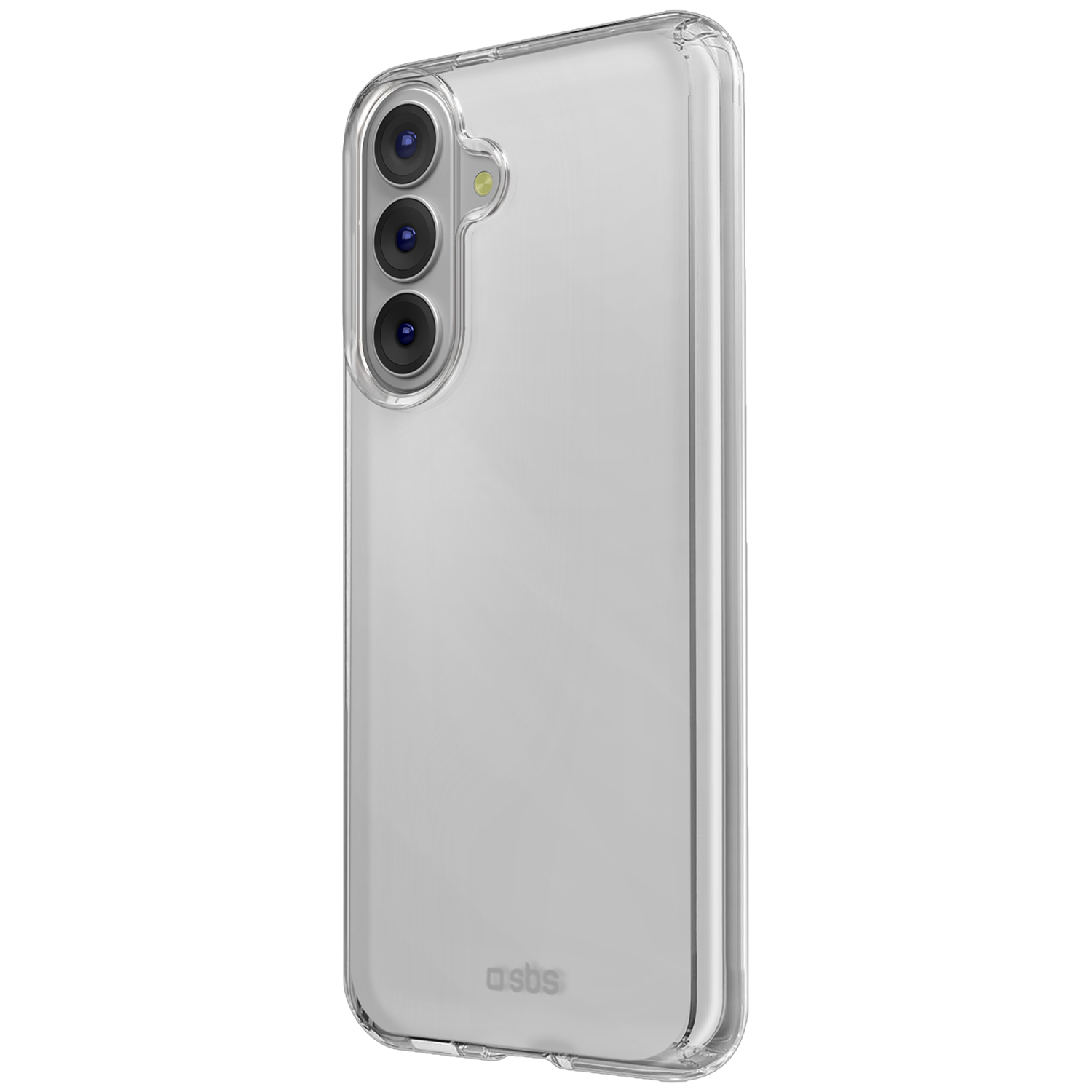 Coque de téléphone transparente avec trois objectifs et flash.