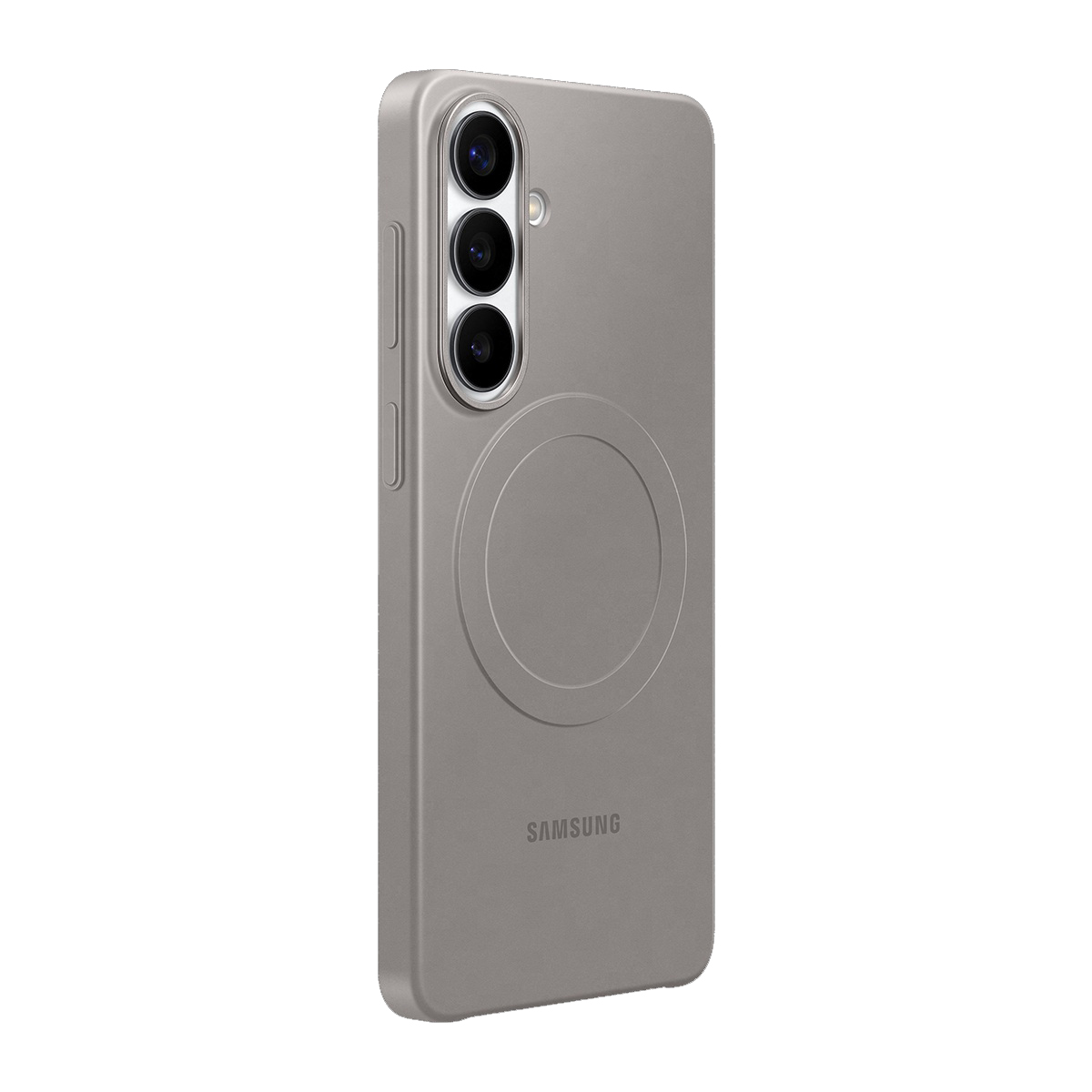 Üç kameralı, dairesel desenli gri telefon kılıfı.
