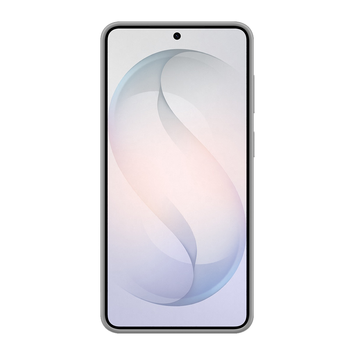 Ekranında soyut bir arka plan gösteren gri bir akıllı telefon.