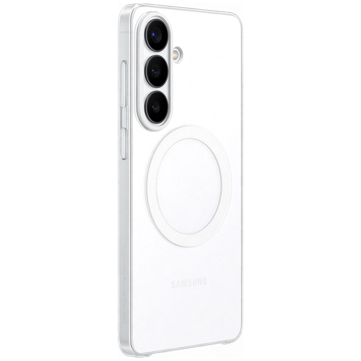 Doorzichtige telefoonhoes met camera's en magneetring.