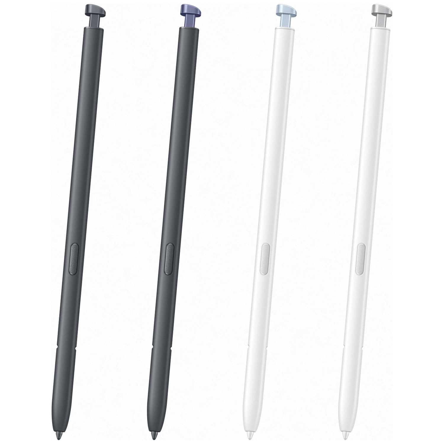 Four styluses: two dark gray and two white, with silver accents.