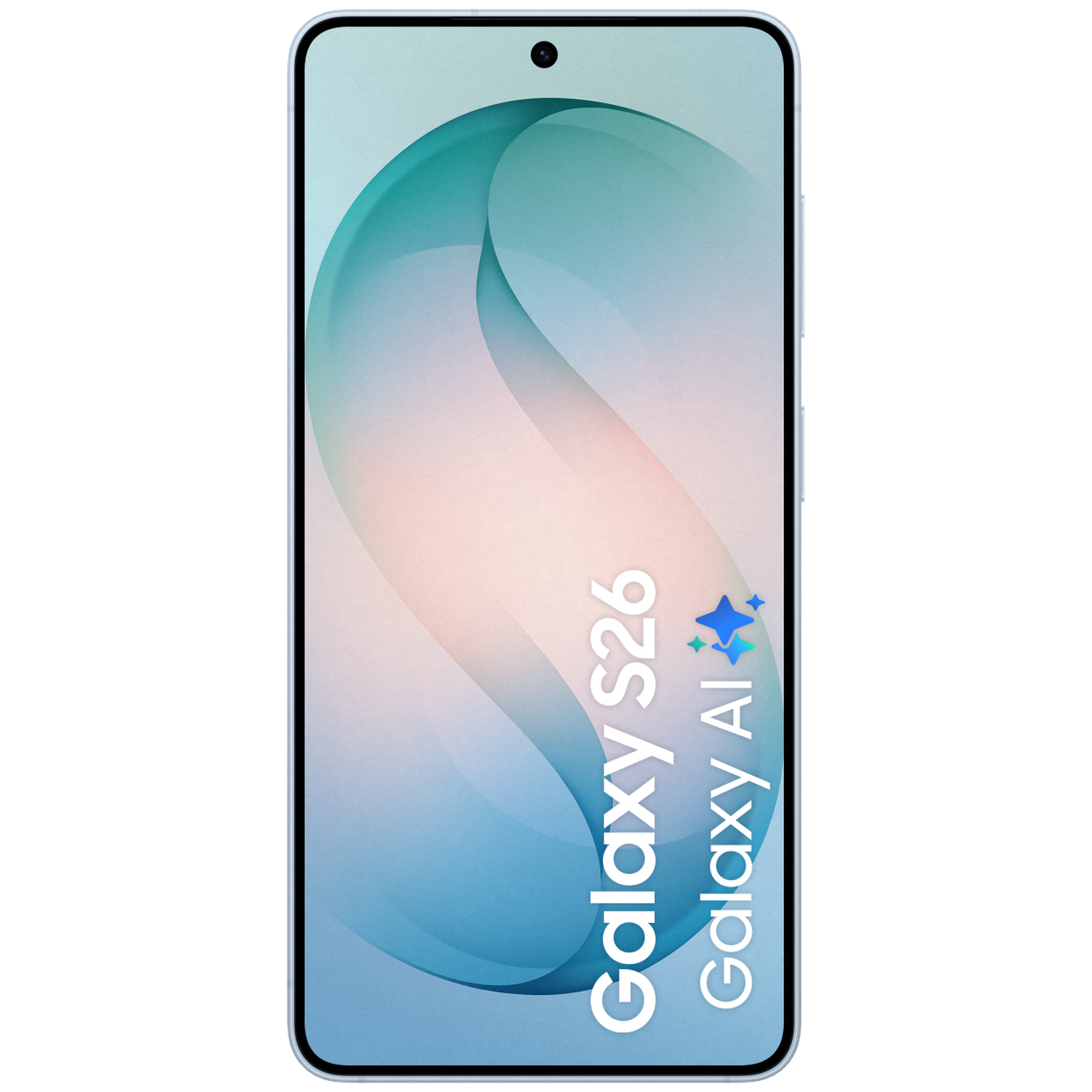 A modern smartphone with a blue-pink background and text Galaxy S26 AI.