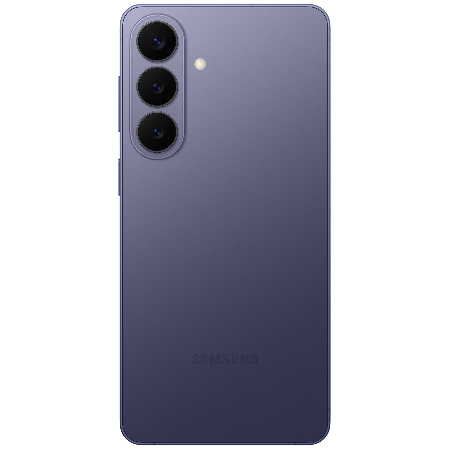 Dos d'un smartphone Samsung violet avec trois caméras et un flash.