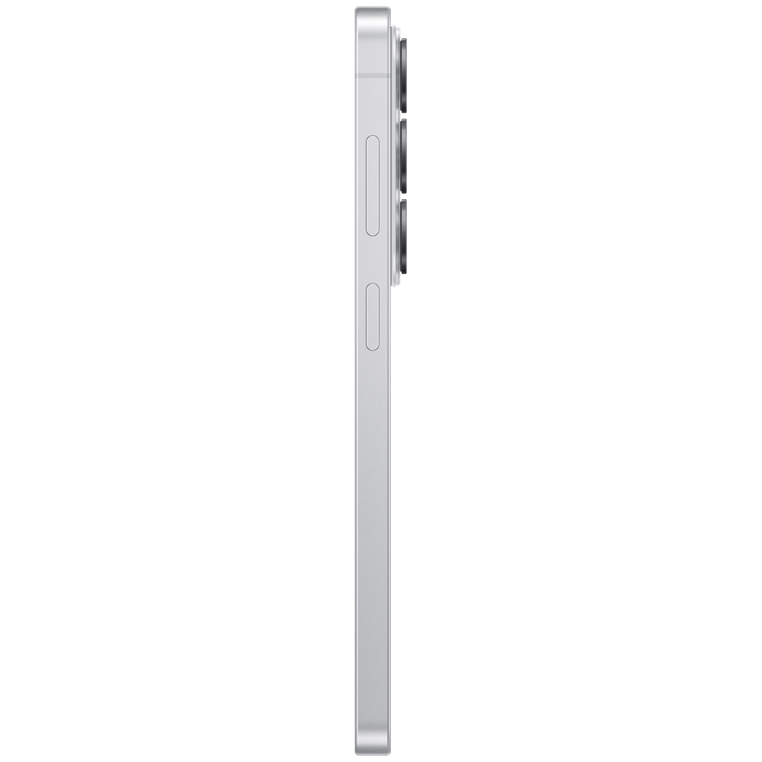 Silver smartphone in profile with three camera lenses at the top.