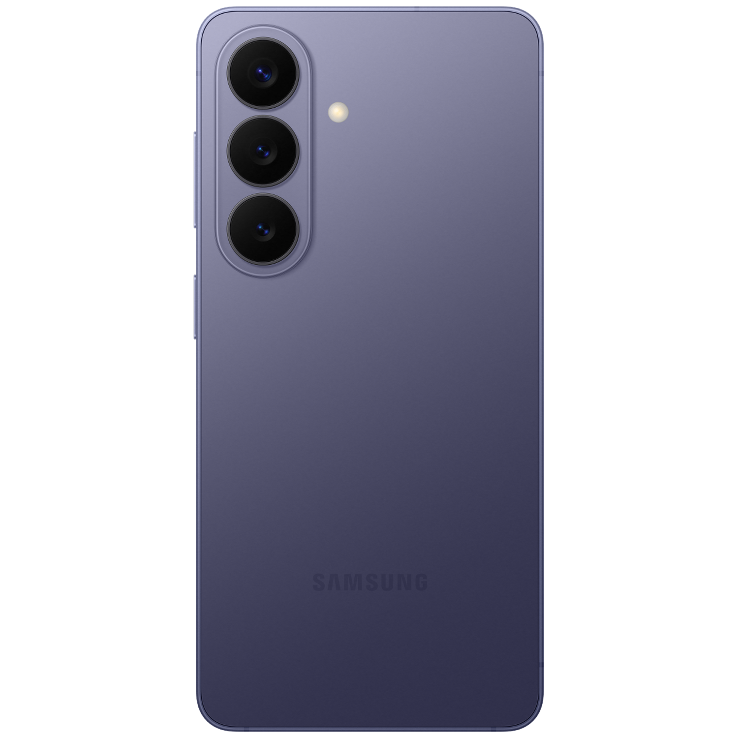 Arrière d'un smartphone Samsung violet avec trois caméras et un flash.