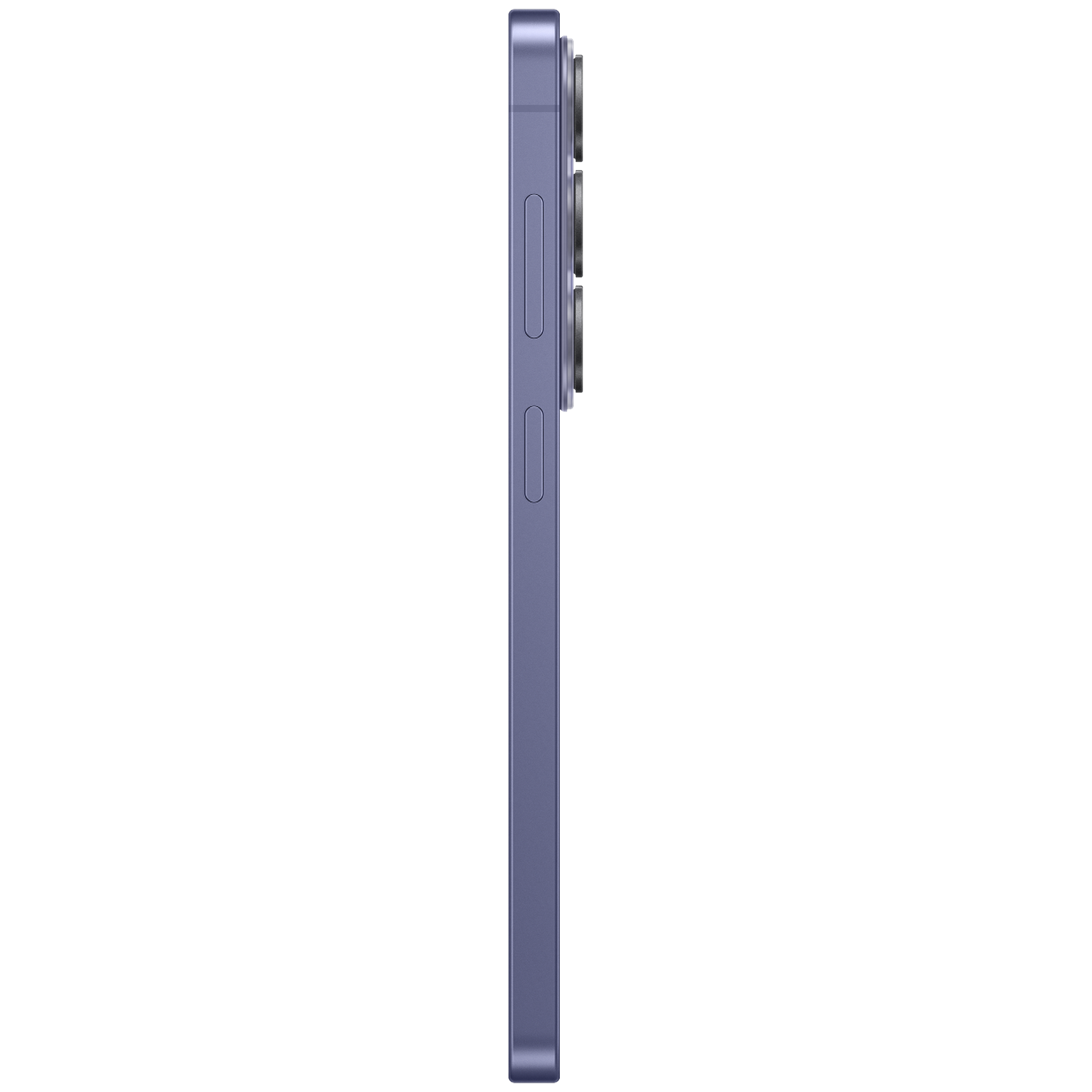 Purple smartphone side view, showing cameras and volume buttons.