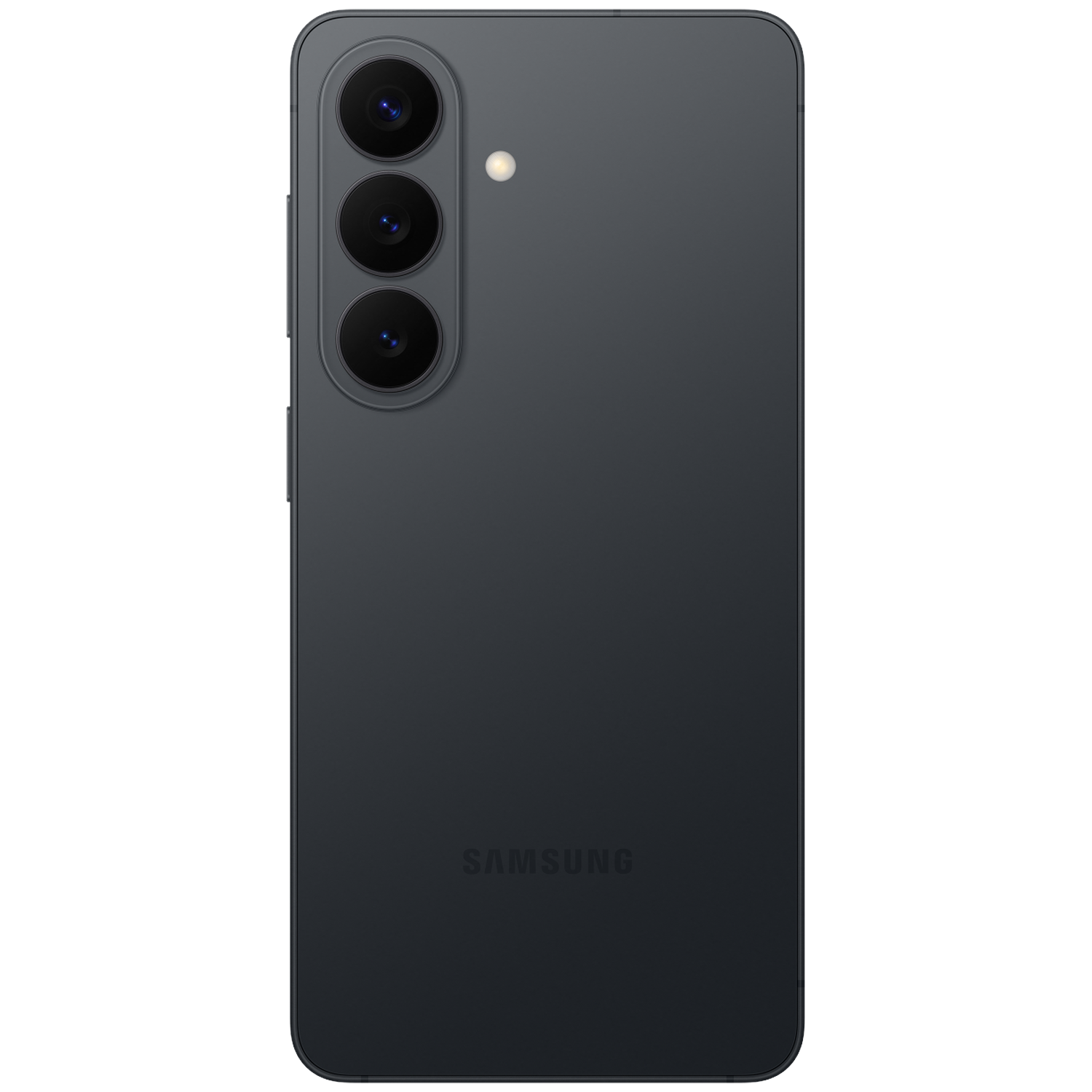 Dark gray Samsung smartphone featuring three camera lenses and a flash.